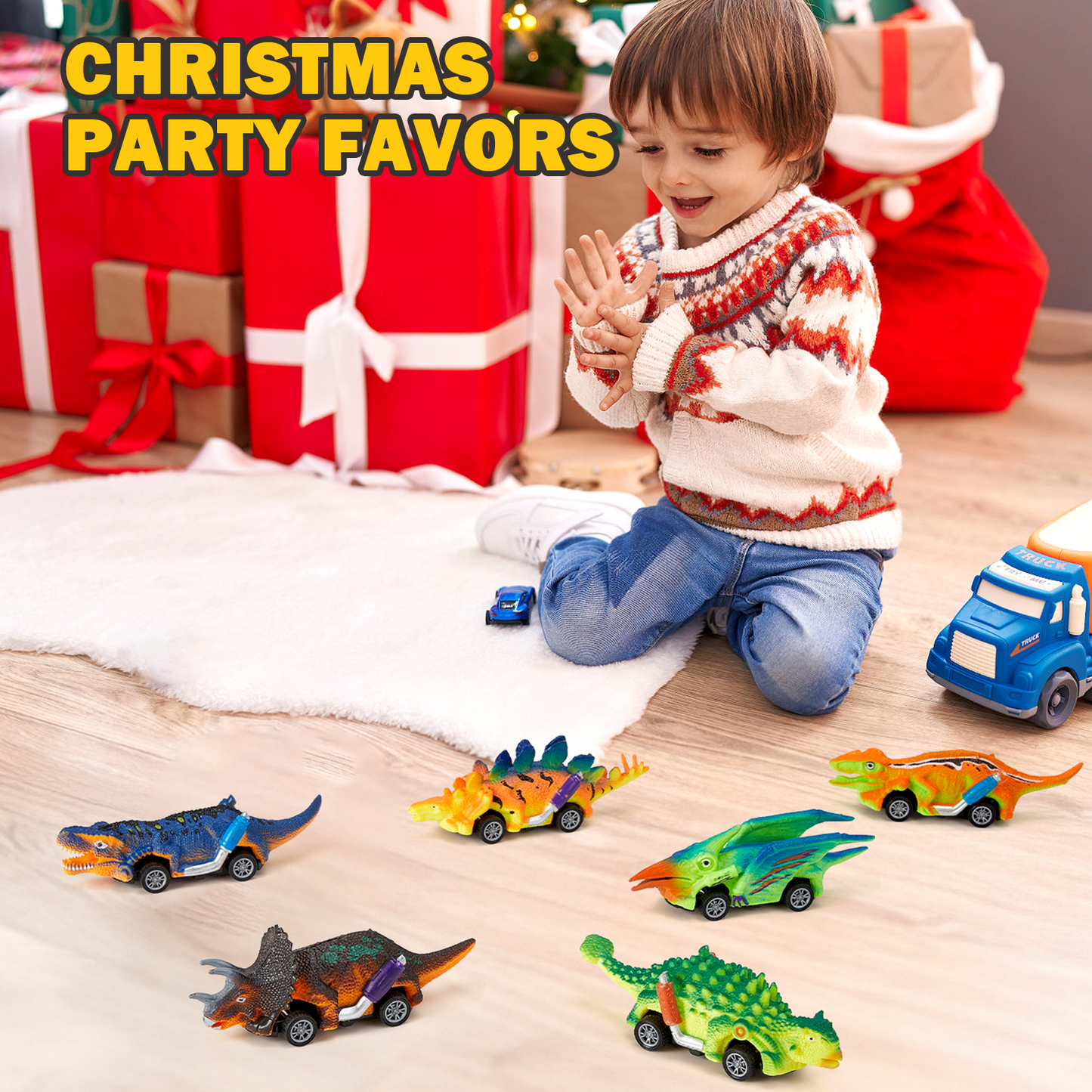 Anpro 6 pack Dinosaur Pull Back Car Toy for Kids, Dinosaur Car Toy for Boys Girls 2 3 4 5 Year Old