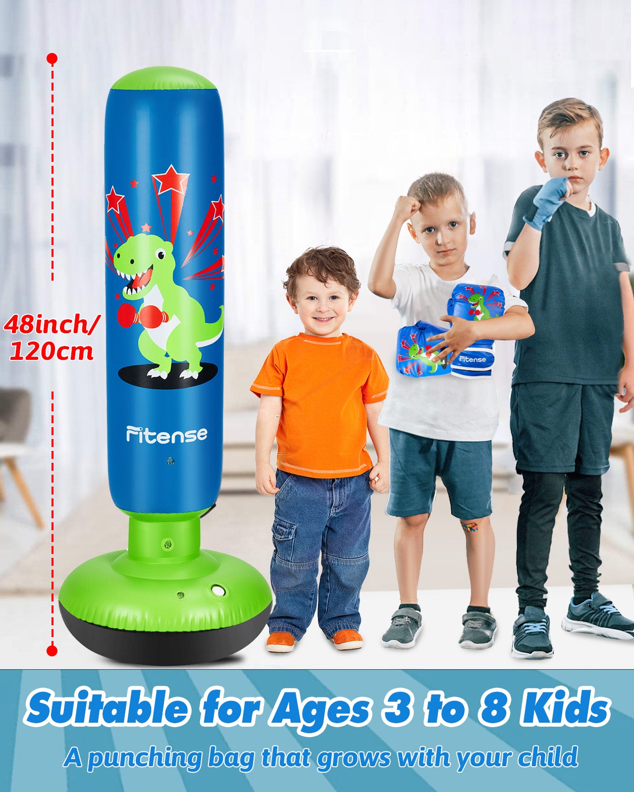 Punching Bag for Kids, 63 Inch Inflatable Boxing Bag with Gloves & Pump, Dinosaur Punching Toy Gifts for Boys & Girls Age 3-8, Kids Boxing Set for Practicing Karate & Taekwondo
