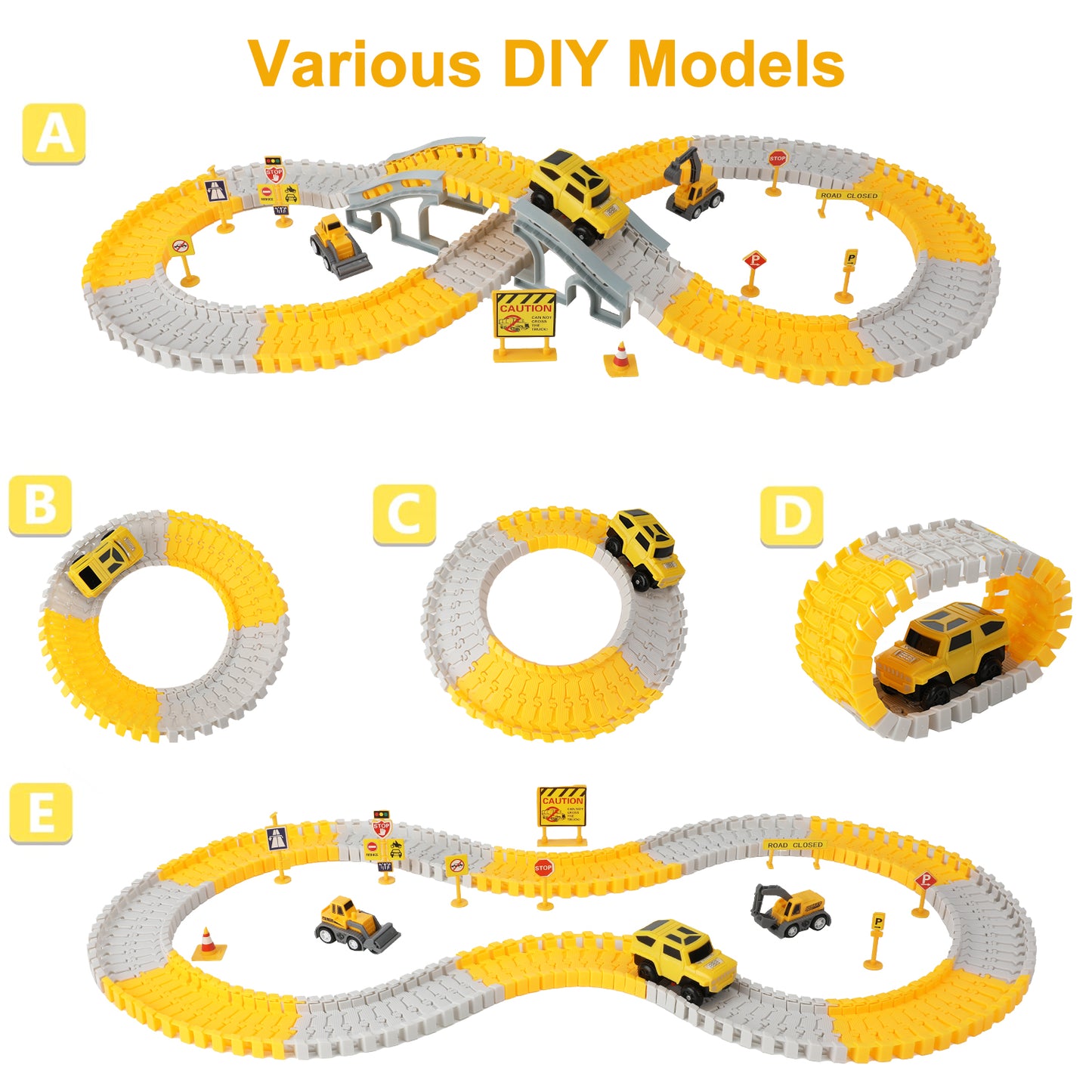 Zacro Construction Toys Race Track Set for Kids, 180 PCS Race Car Track Vehicle Set, Create A Engineering Road Games Toys Flexible Construction Car Track Playset for Boys Age 3+