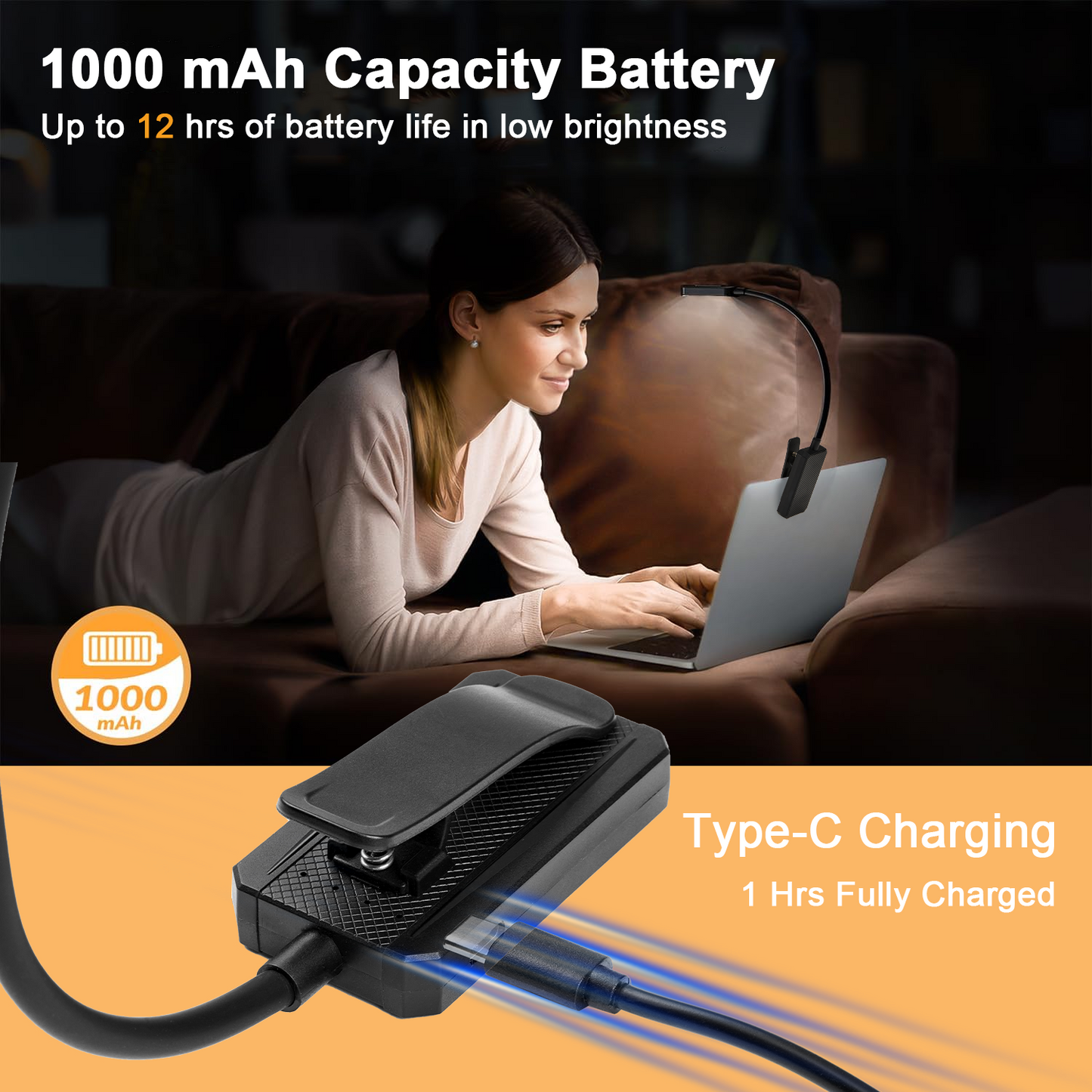 Anpro Rechargeable Book Light, 16 LED Easy Clip on Reading Lamp, 3 Color Temperature, Lightweight Clip on Reading Lights for Books in Bed, Black