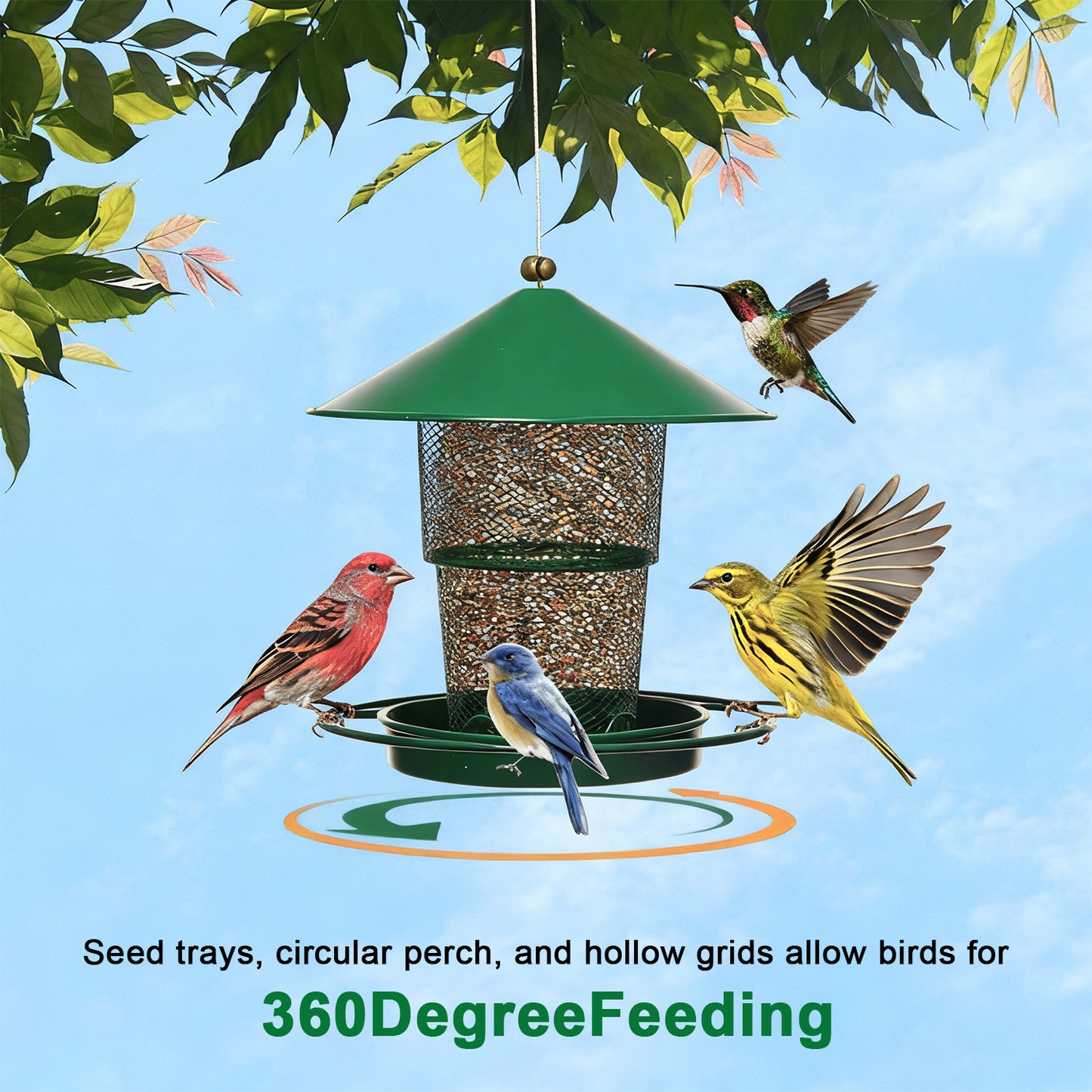 Petbank Metal Bird Feeder for Outside Hanging, Retractable Squirrel Proof 5lb Capacity Bird Feeders, for Outdoors Hanging Garden Yard, Green