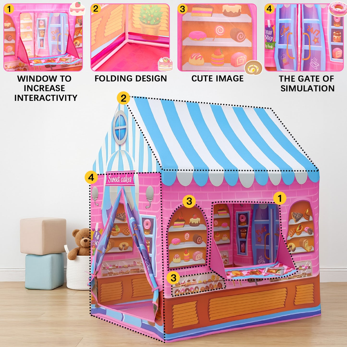 Lictin Pink Play Tent for Girls, Large Princess Play Tent House with Projector, Indoor & Outdoor Castle Tent Toy Gift for Kids Ages 3 4 5 6 7 8