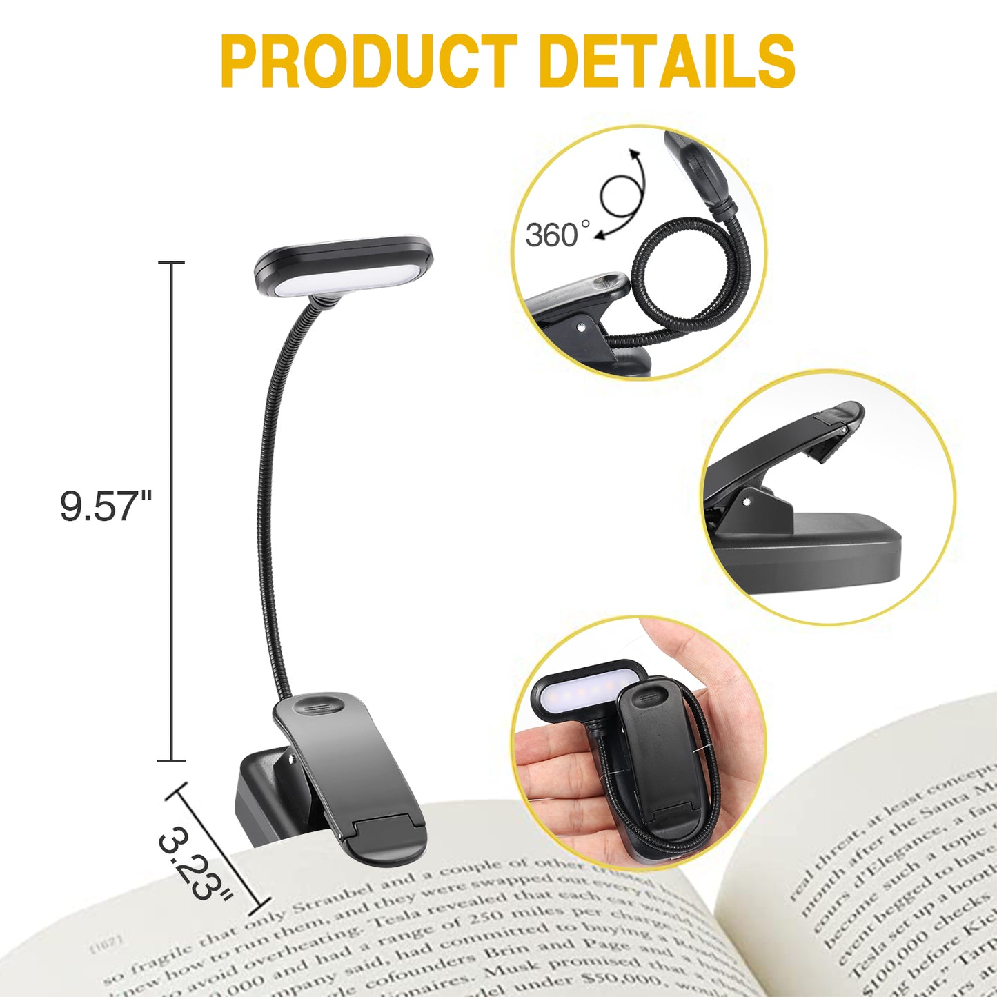 Petbank 2 Pack Rechargeable Book Light 6 LED, 3 Brightness Levels Lighting & 3 Color Temperatures, up to 40 Hours Reading, Lightweight Clip on Reading Lights for Books in Bed