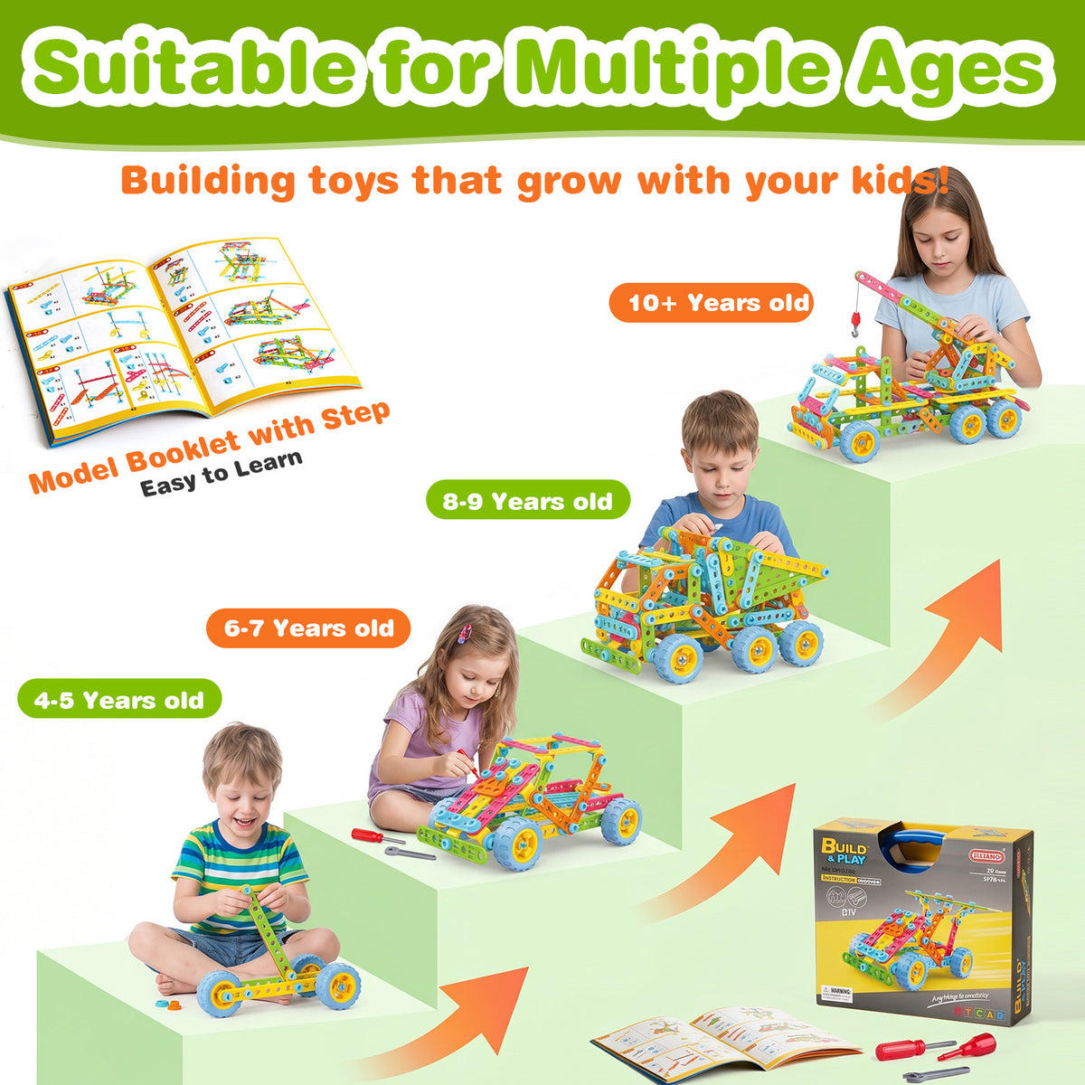 Lictin STEM Building Toys for Kids Ages 4-8, 10-in-1 Building Blocks Toy with Storage Box, Creative Construction Kits, Educational Learning Toys Gift for Boys Girls