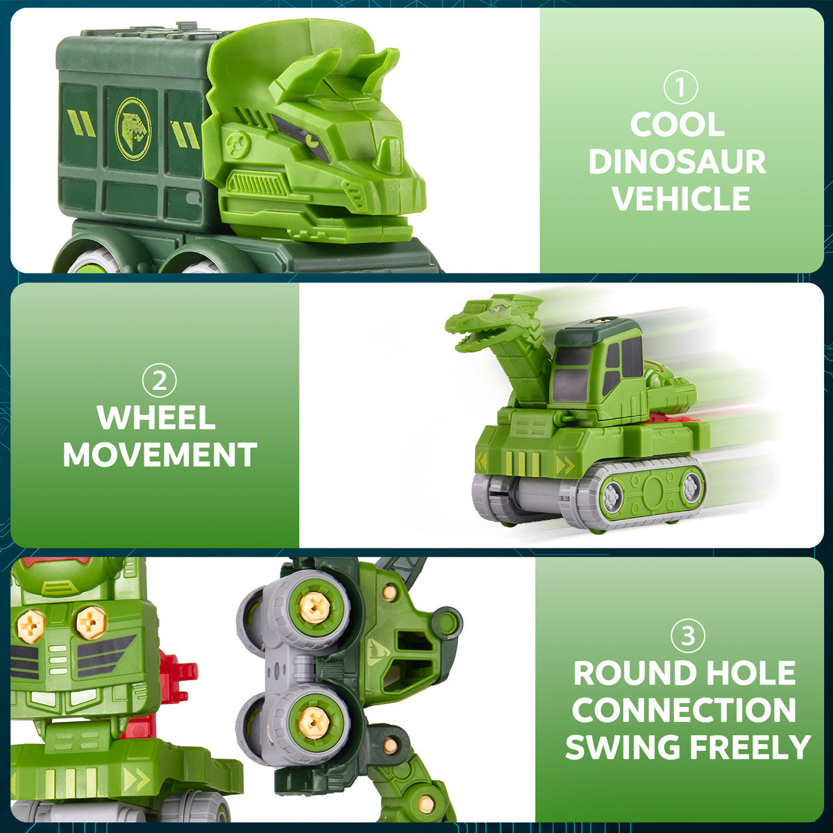 Dinosaur Transforming Robot Toys for Kids, 5-in-1 Dino Take Apart Transform Cars Toys, STEM Educational Building Toys Gift for Boys Ages 3 4 5 6 7 8 Years
