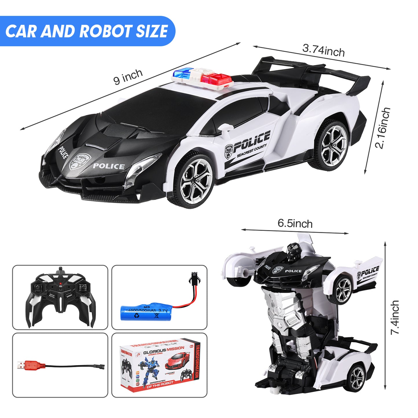 Anpro RC Car Toy for Kids, 1:18 Scale Transform Remote Control Car Robot for Age 5+ Boy Girl, White