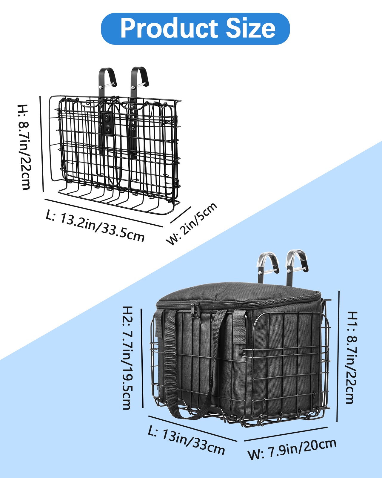 Zacro Bike Basket Front, Folding Bicycle Basket with Removable Liner Bag, Large Quick Release Design Metal bike Basket for Carrying Dogs, Pets, Fruit & Grocery