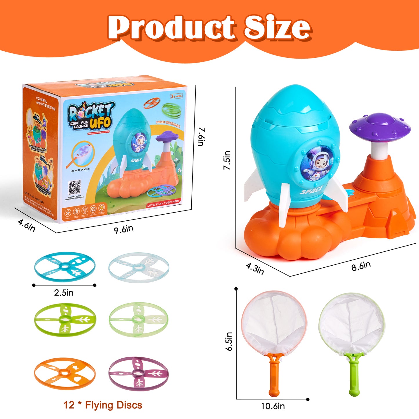 Zacro Rocket Launcher Toys for Kids, Flying Disc Launcher Outdoor Toys with 1 Rocket Launcher, 24 Flying Discs and 2 Nets, Outside Chasing Catching Game Toys Gift for Boys Girls Age 3+
