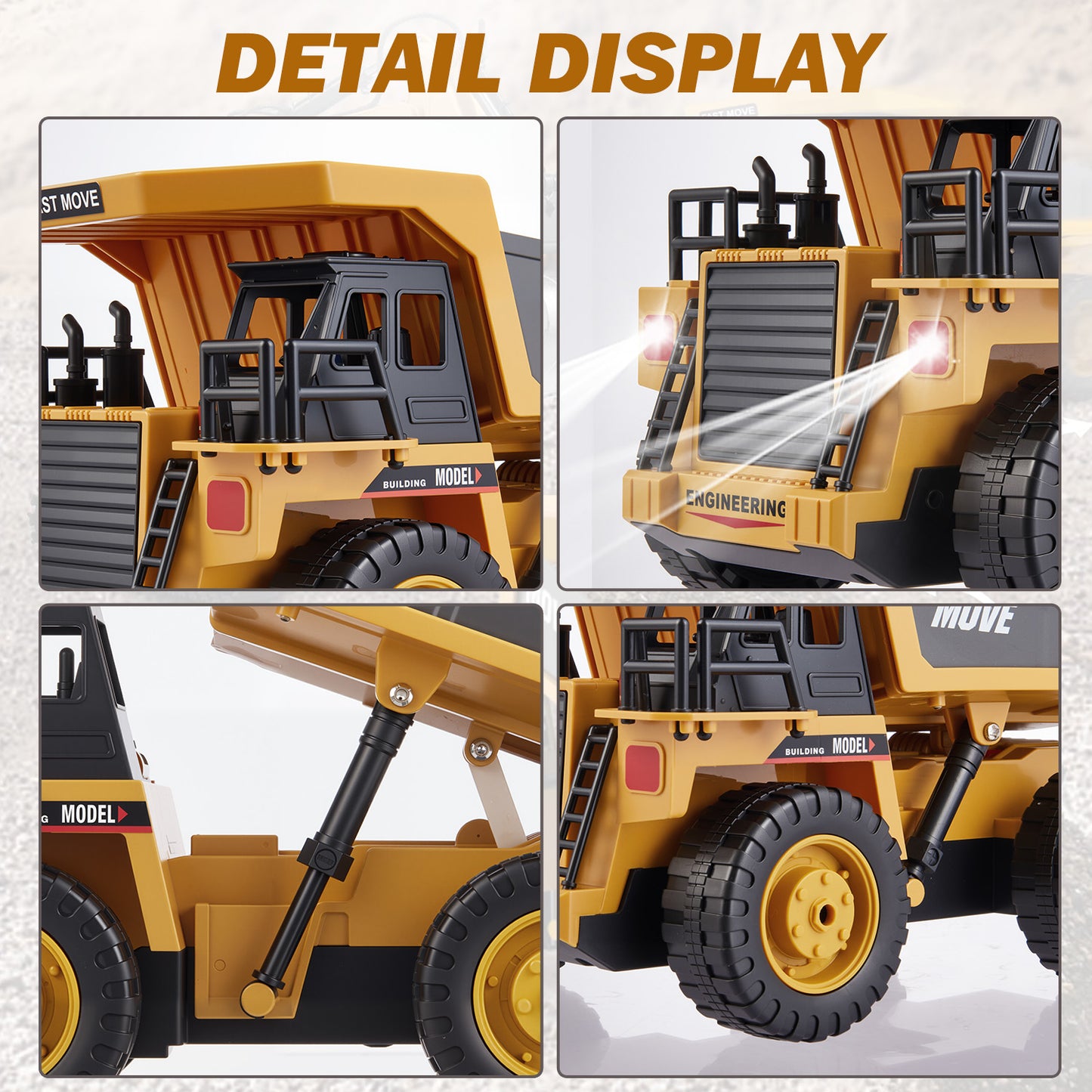 Petbank RC Dump Truck Toy, 13-Channel Remote Control Toy with Light/Sound, Rechargeable Batteries, 2.4 Ghz Kids Construction Vehicle Truck Toys for 3+ Boys Girls