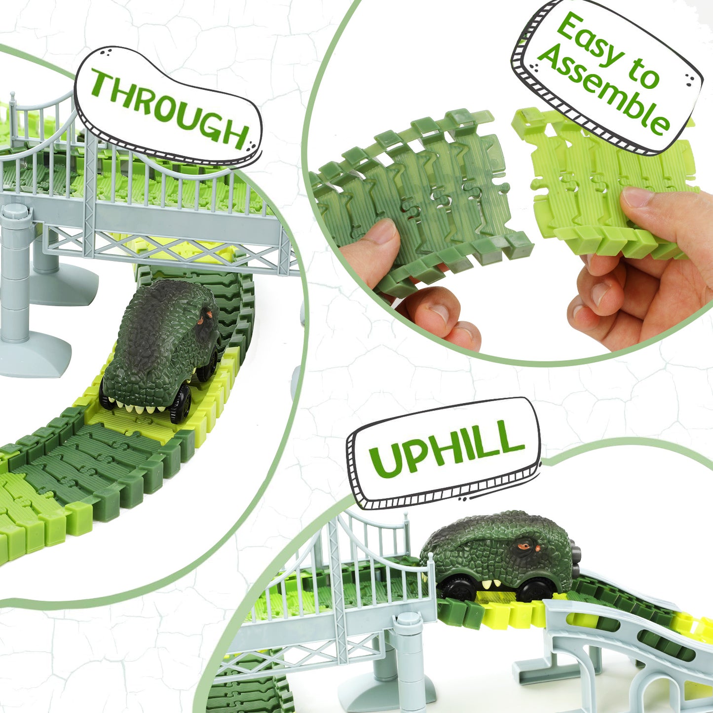 Anpro 193PCS Dinosaur Toys Race Car Track Set with Dino Car, Dinosaur World Flexible Track Playset with Map for Toddlers Boys Girls Age 3+