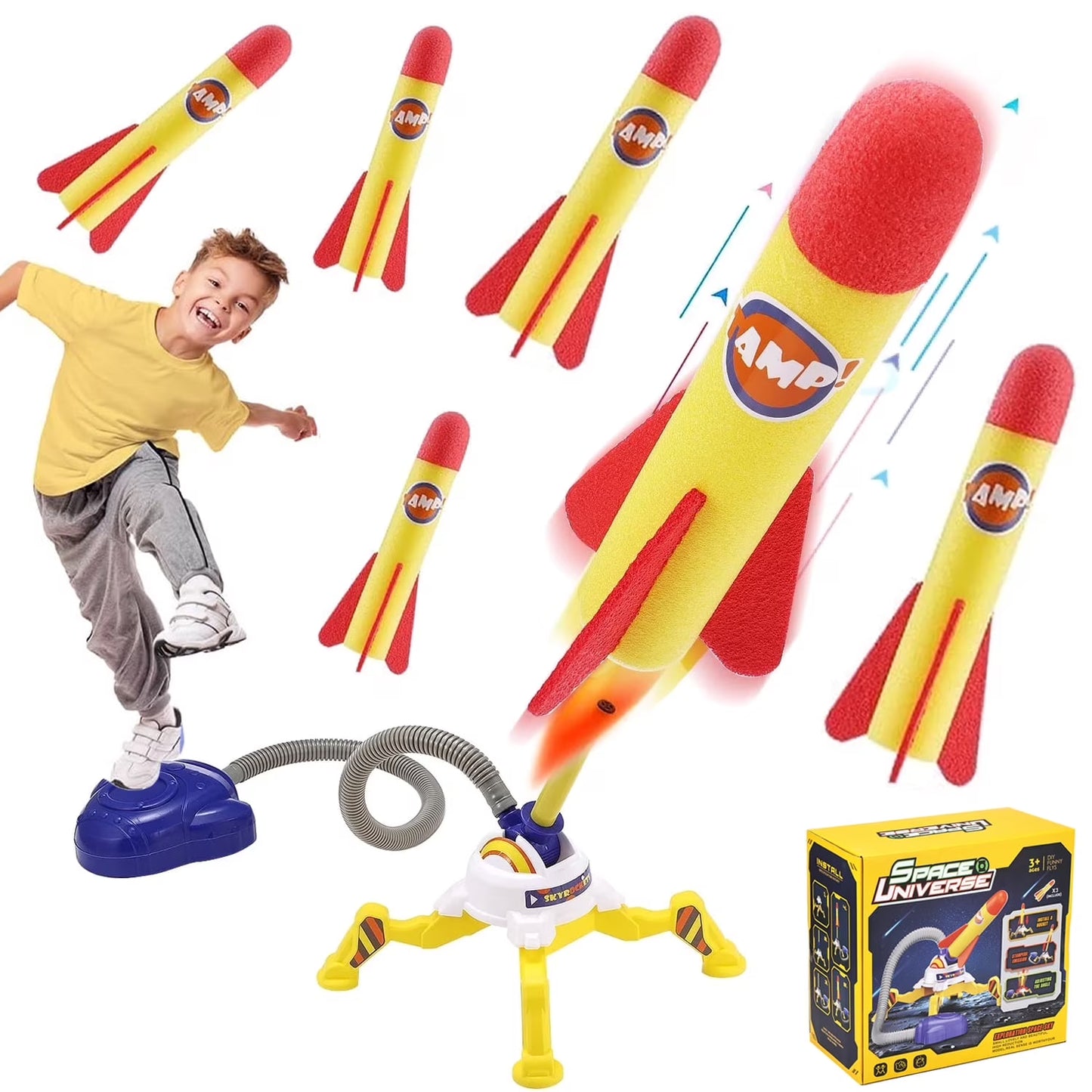 Zacro Rocket Launcher for Kids, Dueling Rocket Toy with 6 Foam Rockets Shoots Up to 100 Feet, Rocket Outdoor Toy Gift for Boys and Girls Age 3+