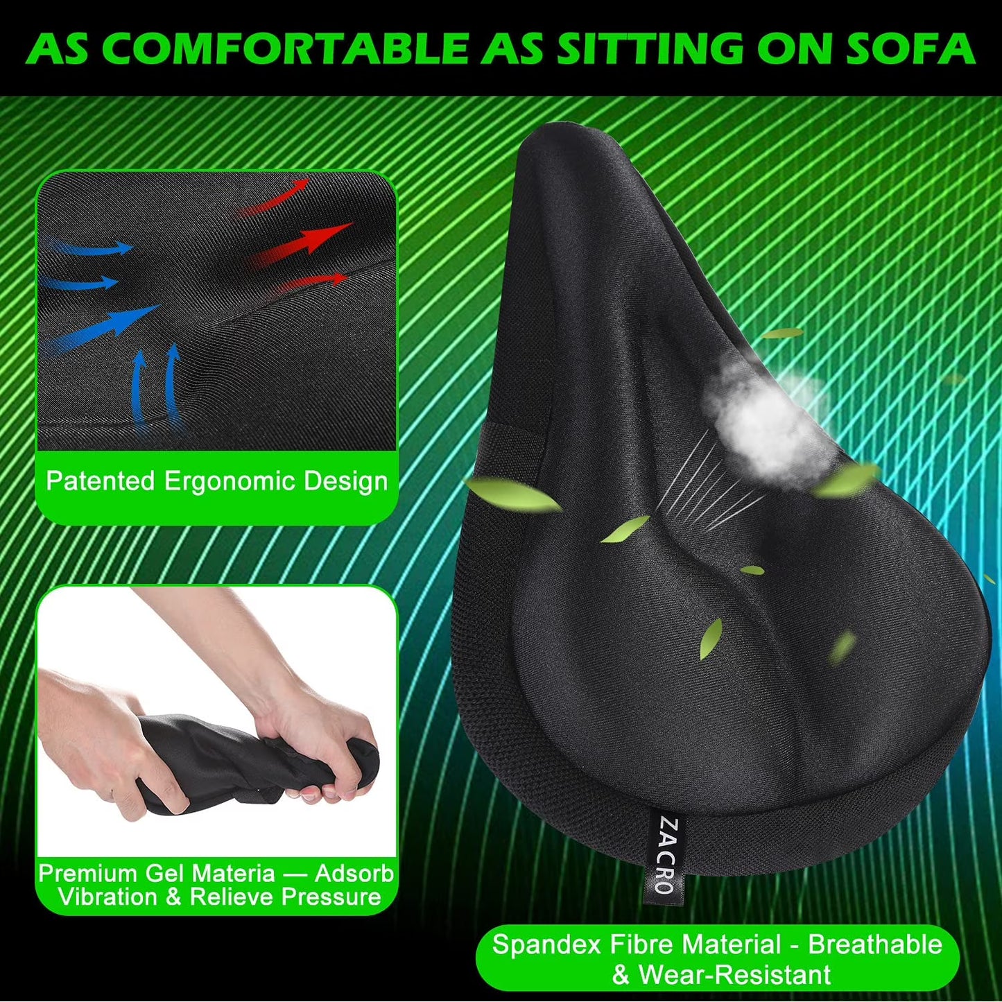 Zacro Comfort Bike Seat Cover, Extra Soft Gel Padded Bicycle Saddle for Men and Women, Exercise Bike Seat Cushion Cover for Outdoor & Indoor