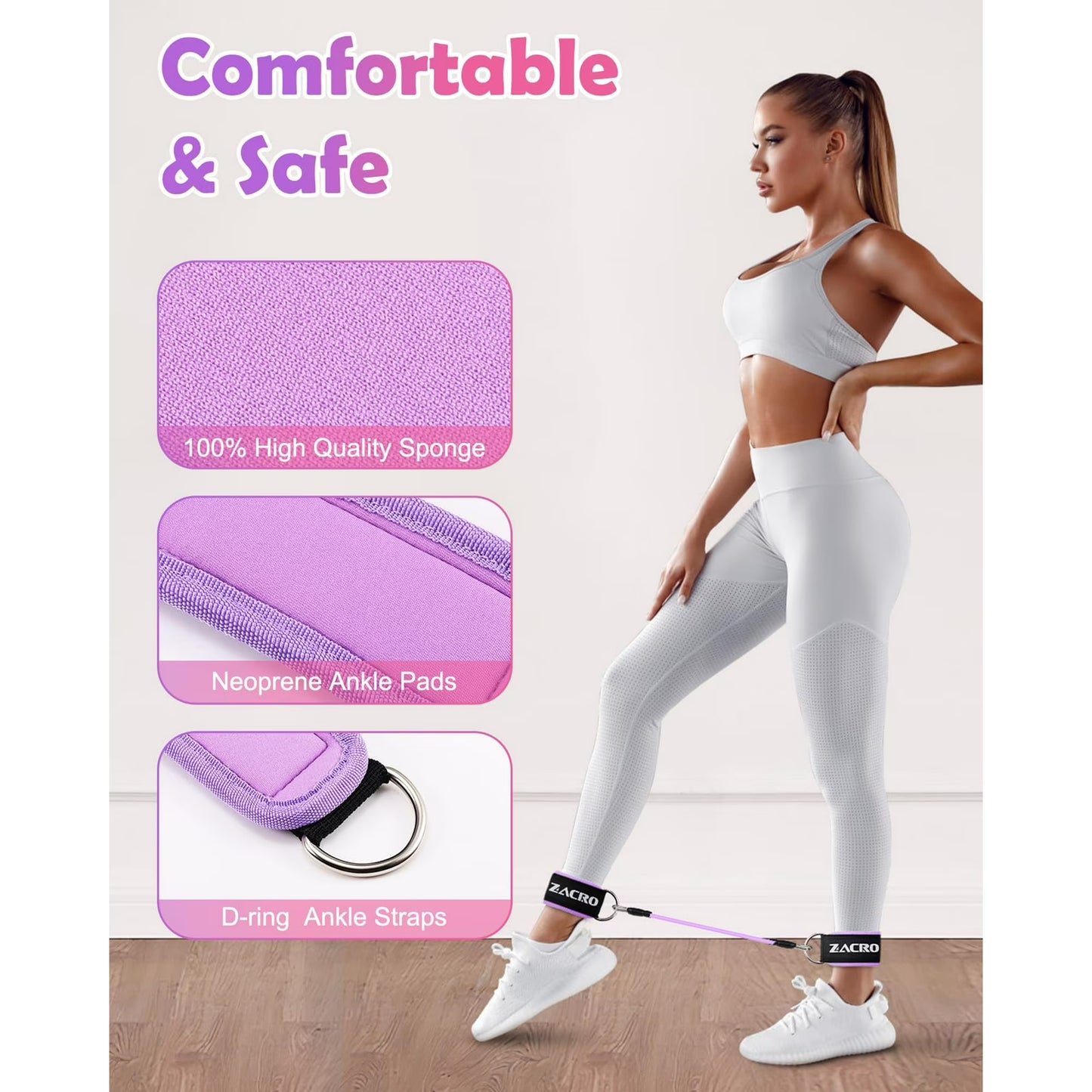 Zacro Ankle Resistance Bands Set, 3 Levels Ankle Tube Band with Cuffs,  Ankle Bands for Home Workouts & Gym, Recoils and Glutes Workout, Legs Resistance Bands for Women & Men