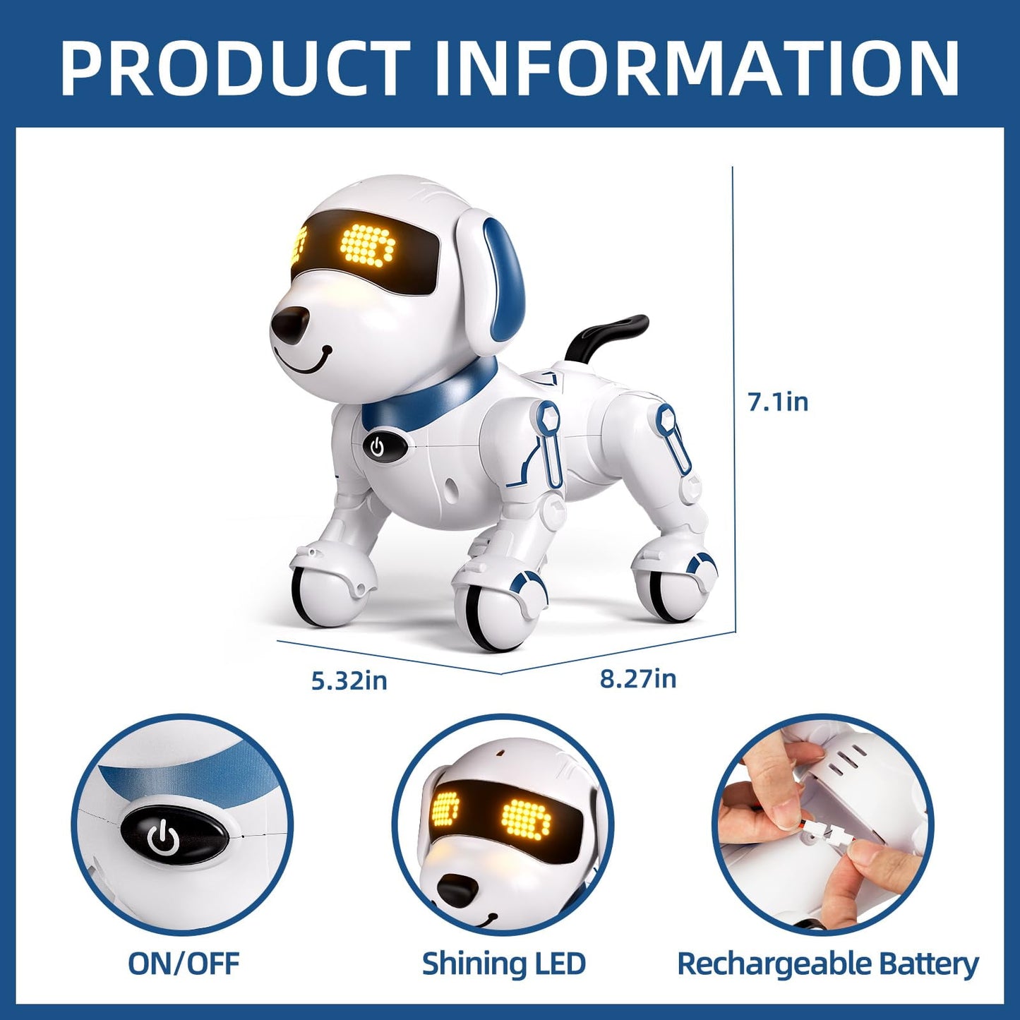 Anpro RC Robot Dog Toy for Kids, Programmable Smart Interactive Robot Toy with Sound and LED Eyes, Best Gift for Toddlers Boys Girls