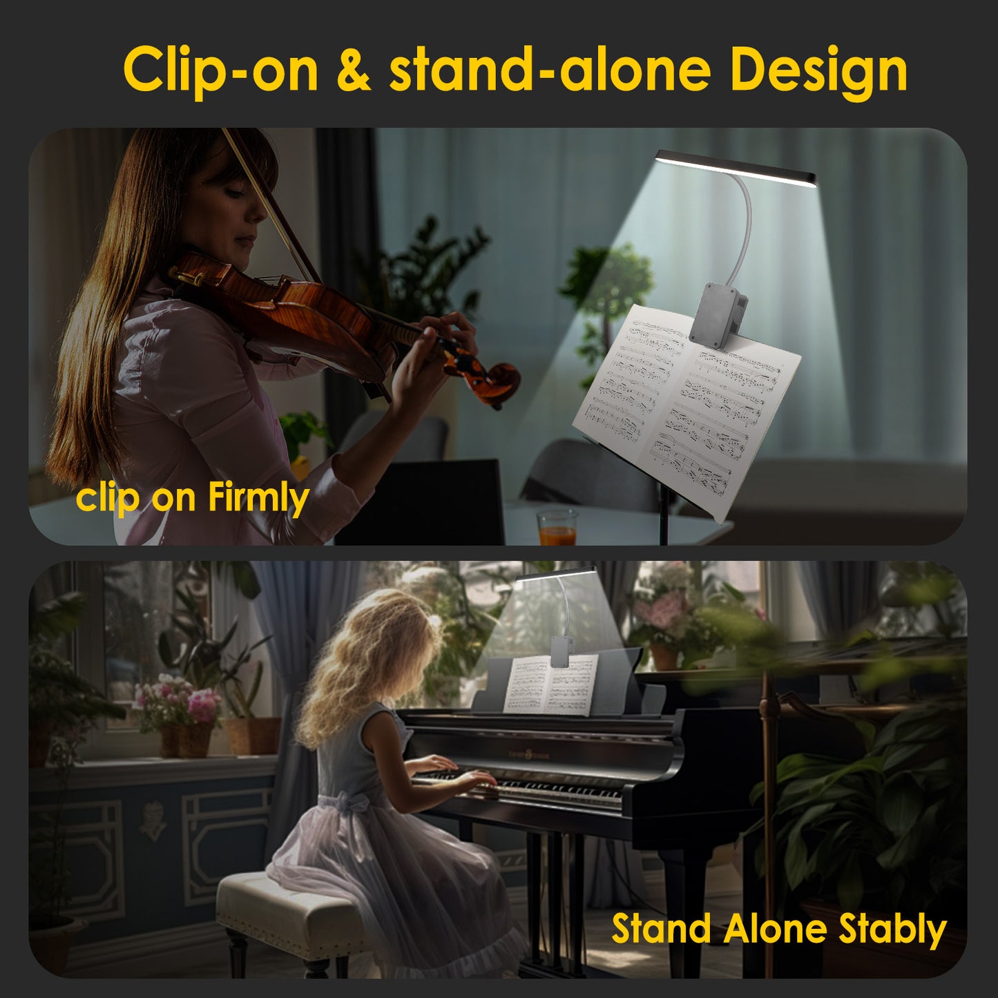 Anpro Rechargeable Book Light 57 LED, Clip on Music Stand Light, 3 Brightness Levels Lighting & 4 Color Temperatures, Clip on Reading Lights for Books and Desk Orchestra
