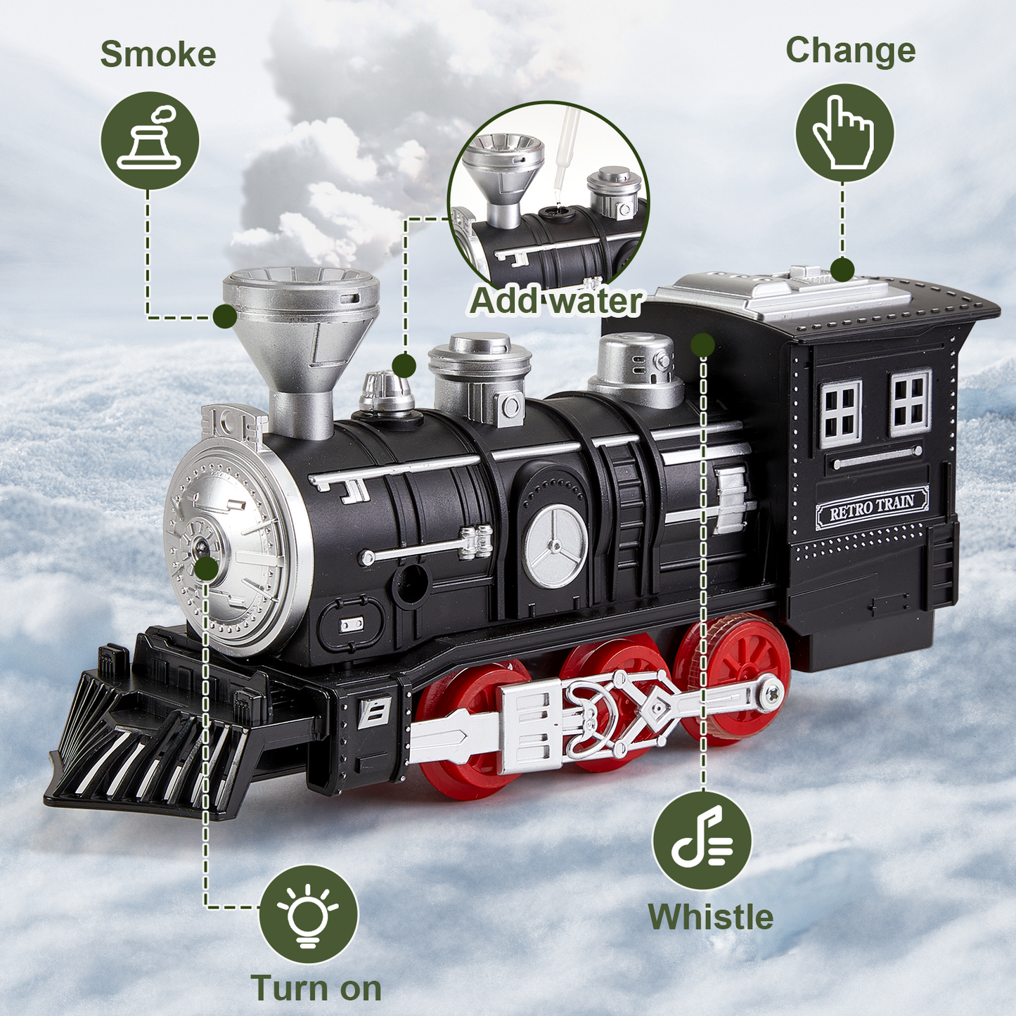 Gleamkid Electric Train Set for Kids, Train Track Toy with Smoke & Light & Sound, Christmas Train Gift for Boy & Girl
