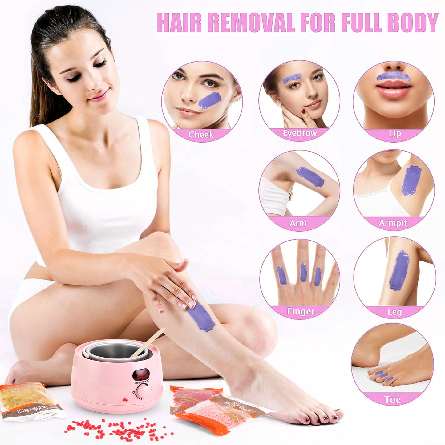 Lictin Waxing Kit for Women, Wax Warmer Machine for Hair Removal with 4 Packs of Wax Beads, Digital Waxing Kit for Sensitive Skin, Brazilian, Eyebrows, Face, Legs, Underarms