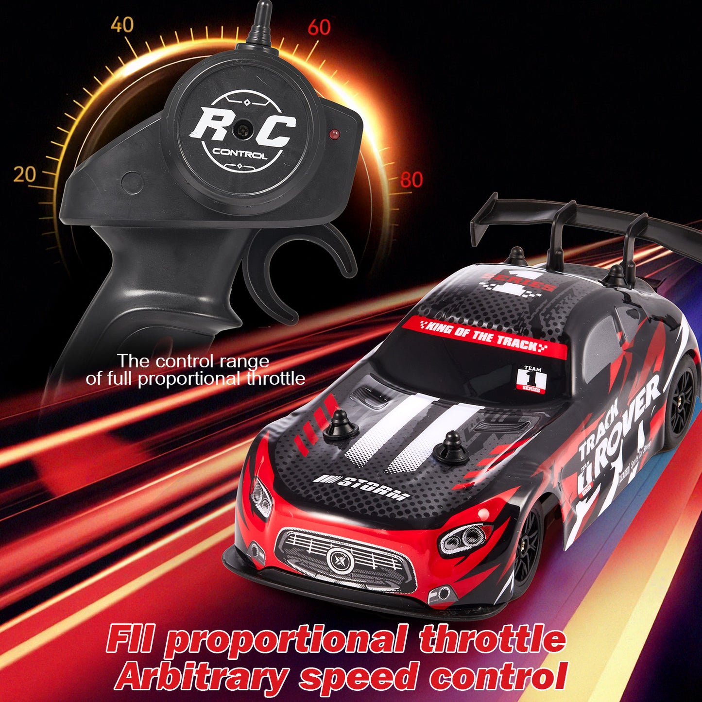 Lictin 1:24 Scale RC Drift Car, 4WD Remote Control Car for Kids Adults, 20KM/H High Speed Racing Vehicle with 2 Batteries, RC Cars Racing Sport Toy for Boys Girls, Red