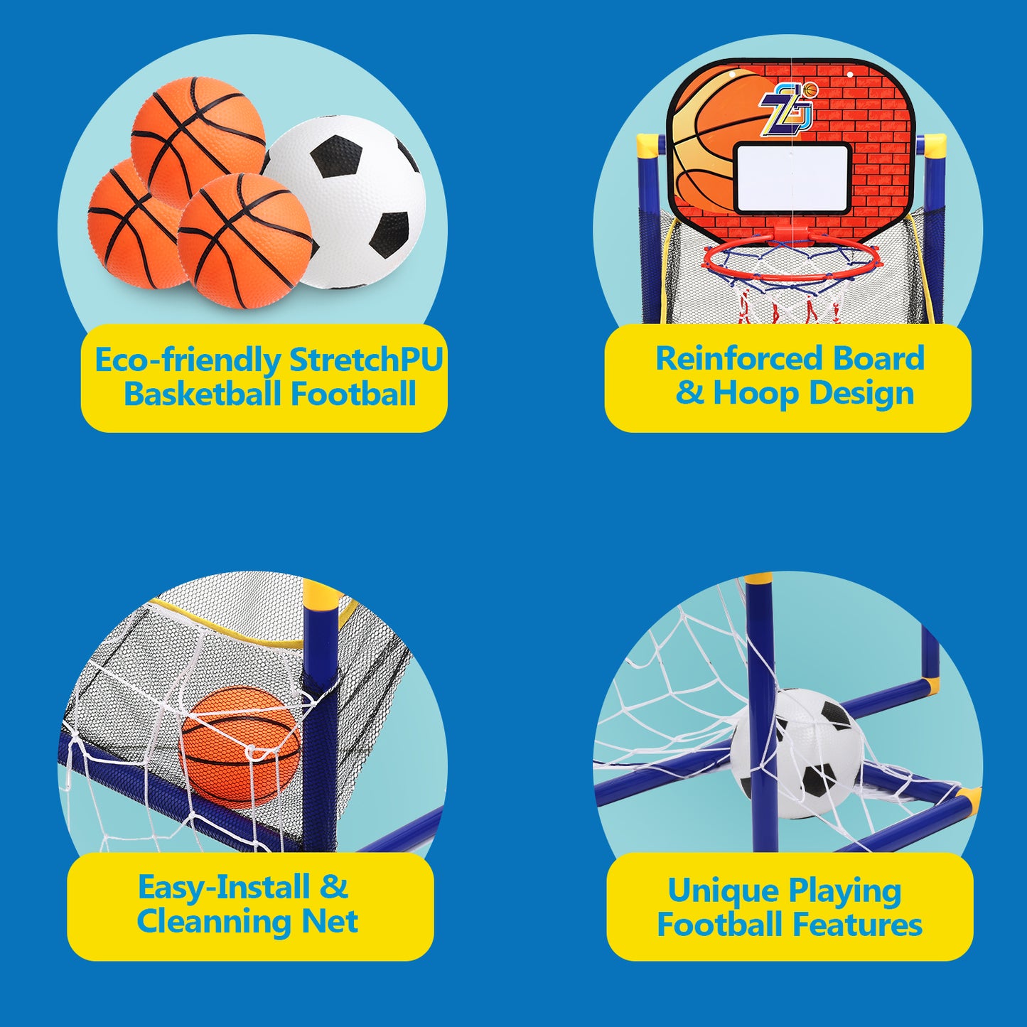 Gleamkid Basketball Hoop Arcade Game Toy for Kids, 2 in 1 Basketball Hoop Soccer Game Toys, Basketball Hoop Indoor Outdoor with 4 Balls for Age 3+ Years Boys Girls