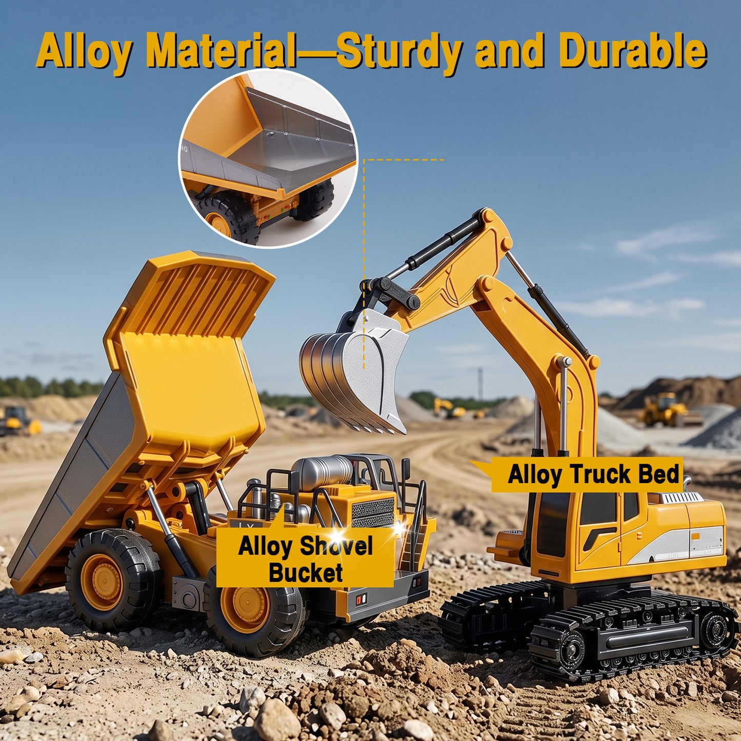 Lictin Remote Control Excavator and Dump Truck Toy for Kids, 2.4Ghz Alloy RC Excavator & RC Dump Truck with Lights & Sounds, RC Construction Vehicles Toy Gift for Boys 3-12