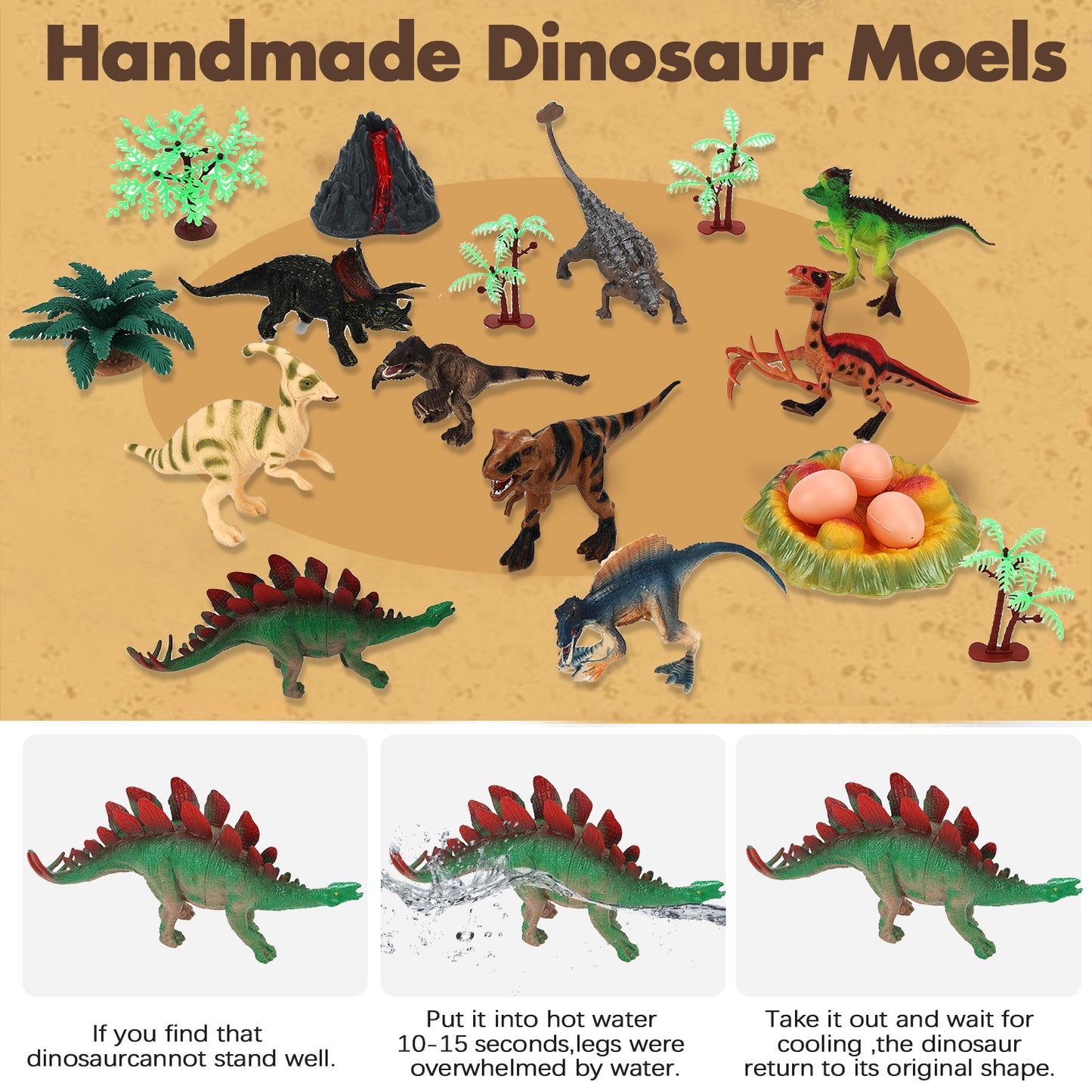Gemeer 43PCS Dinosaur Playset, Dino Toy with 27.6" x 31.5" Activity Play Mat, Dinosaur Figures, Trees, Rocks, Gift for Kids Aged 3-10