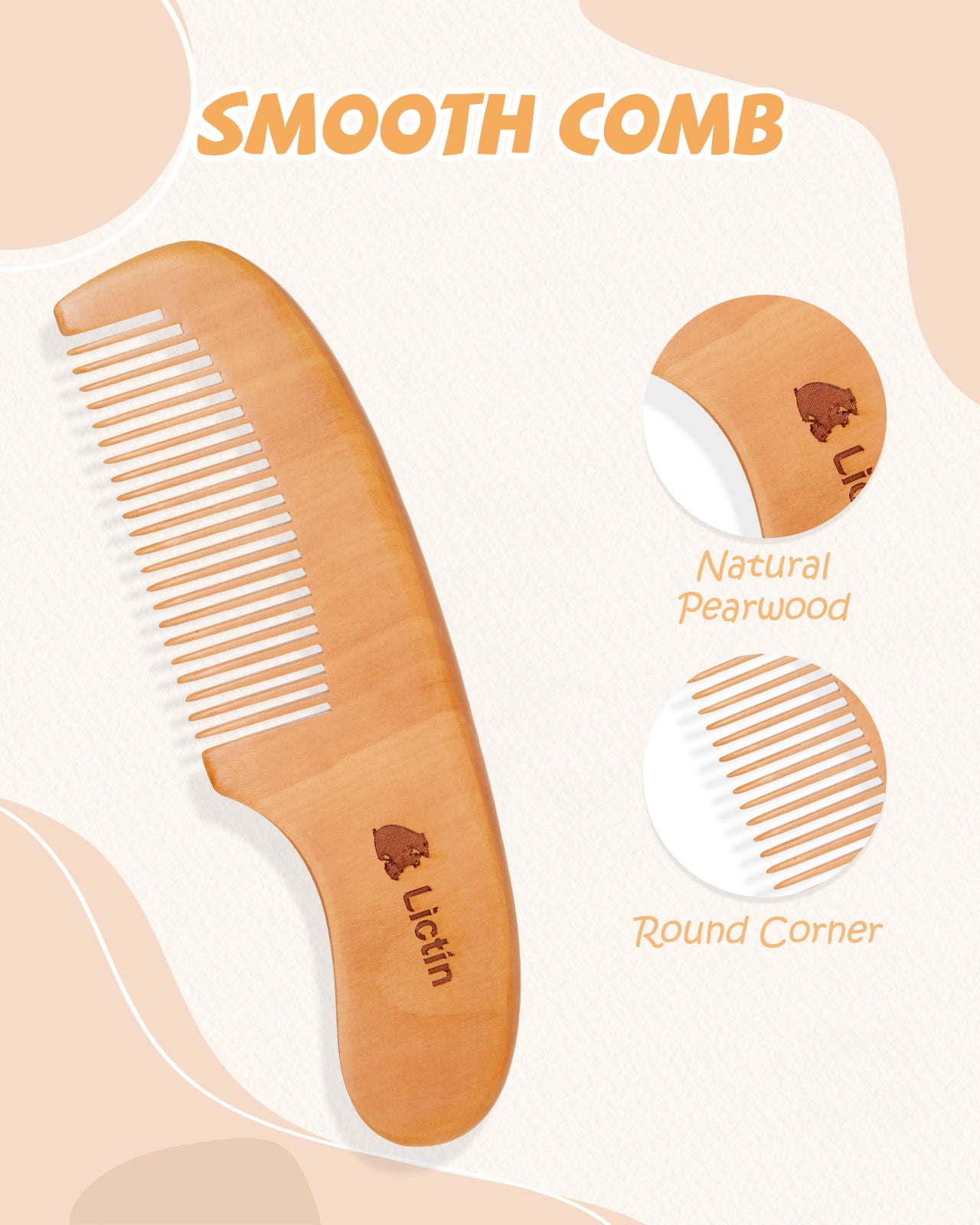 Lictin Baby Hair Brush and Comb Set, 4Pcs Newborn Wooden Hair Brush with Soft Goat Bristles, Baby Cradle Cap Comb Set, Infant Grooming Kit for Baby Shower Gift