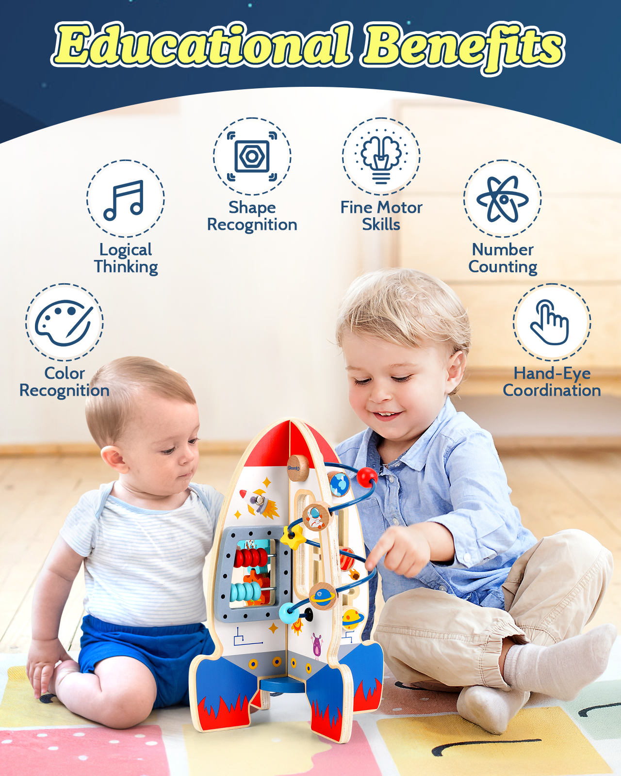 Anpro Montessori Wooden Activity Cube, 6-in-1 Educational Toy with Bead Maze, Abacus, and More, Perfect for Boys Girls Birthday Gift