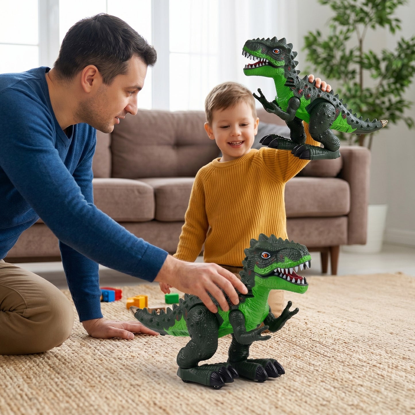 Zacro Walking Dinosaur Toy for Kids, Electronic Light-up Dinosaur with Light and Roaring Sound, T-Rex Toy Gift for Boys & Girls 3 4 5 6 7 Years, Green