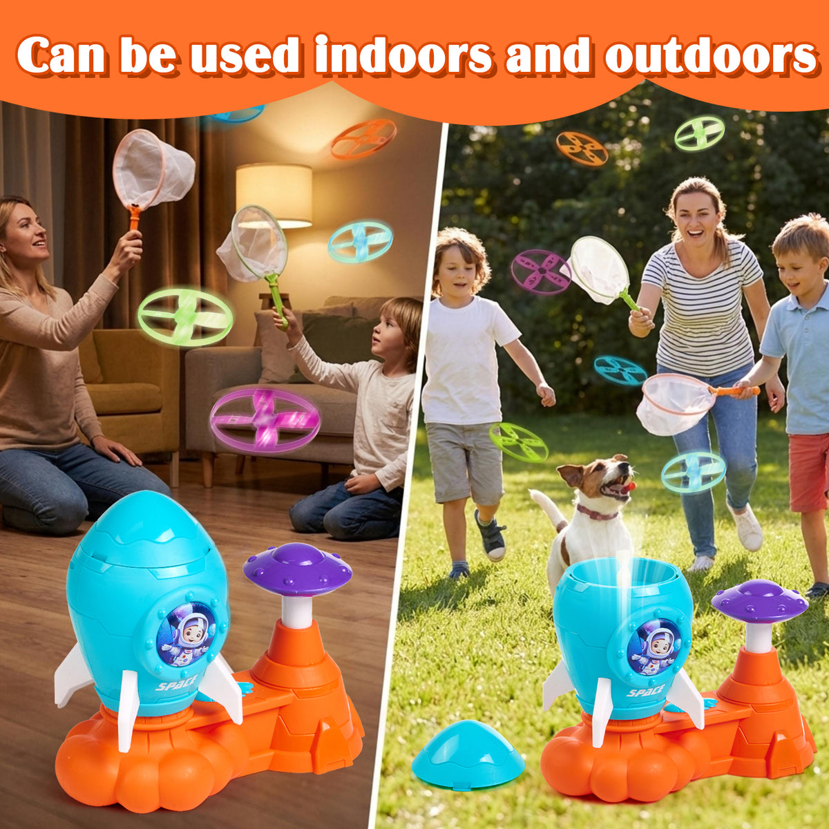 Outdoor Toys for Kids, Flying Disc Launcher Toy Games with 12PCS Flying Disc, Flying Disc Launcher Toy for Outdoor Indoor, Outside Game Toys for Boys Girls Ages 3-8