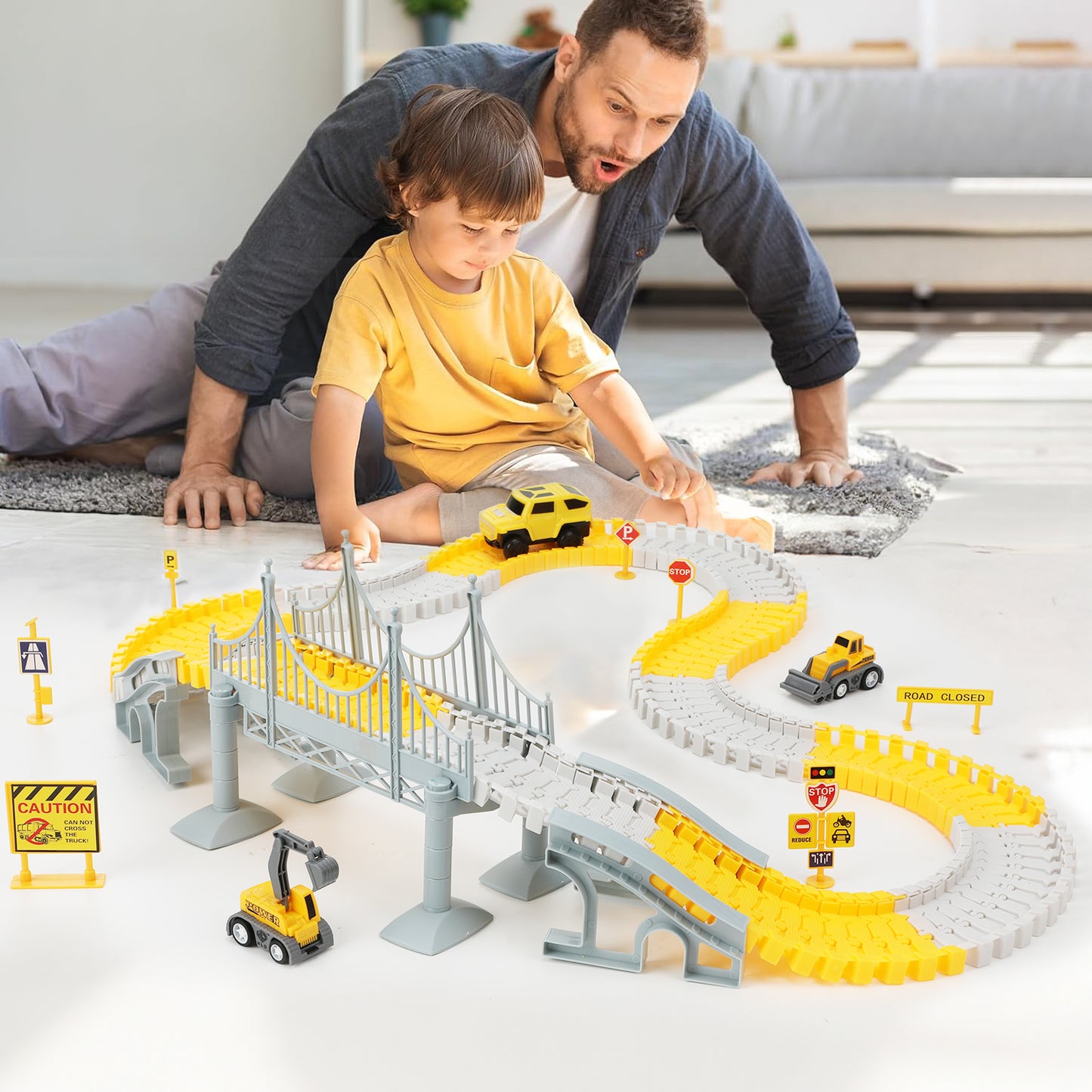 Zacro Construction Toys Race Track Set for Kids, 180 PCS Race Car Track Vehicle Set, Create A Engineering Road Games Toys Flexible Construction Car Track Playset for Boys Age 3+