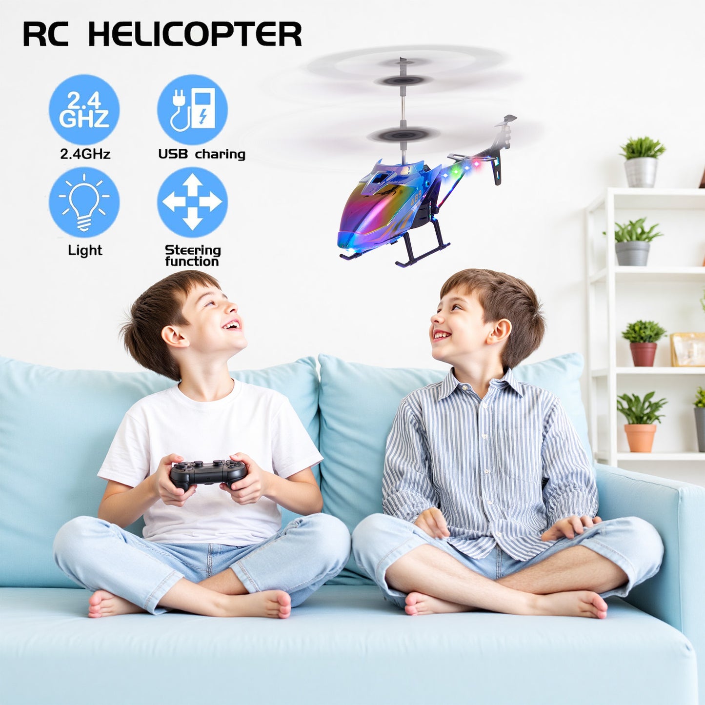 Lictin Remote Control Helicopter, 2.4GHz RC Helicopters with Colorful Lights, 3.5 Channel Aircraft Indoor Flying Toy, RC Plane for Kids Ages 3 4 5 6 7