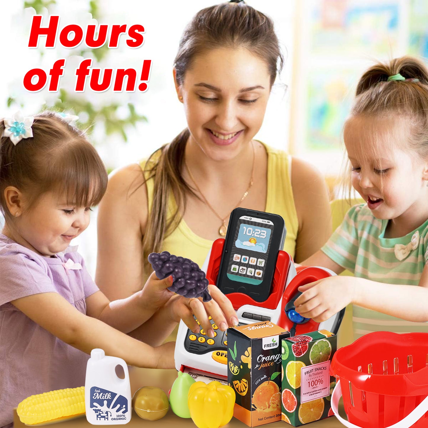 Toy Cash Register for Kids, Pretend Play Cash Register with Scanner, Credit Reader, Grocery Store Checkout Game Toys for Toddler Boys & Girls Age 3 4 5 6 Years Old