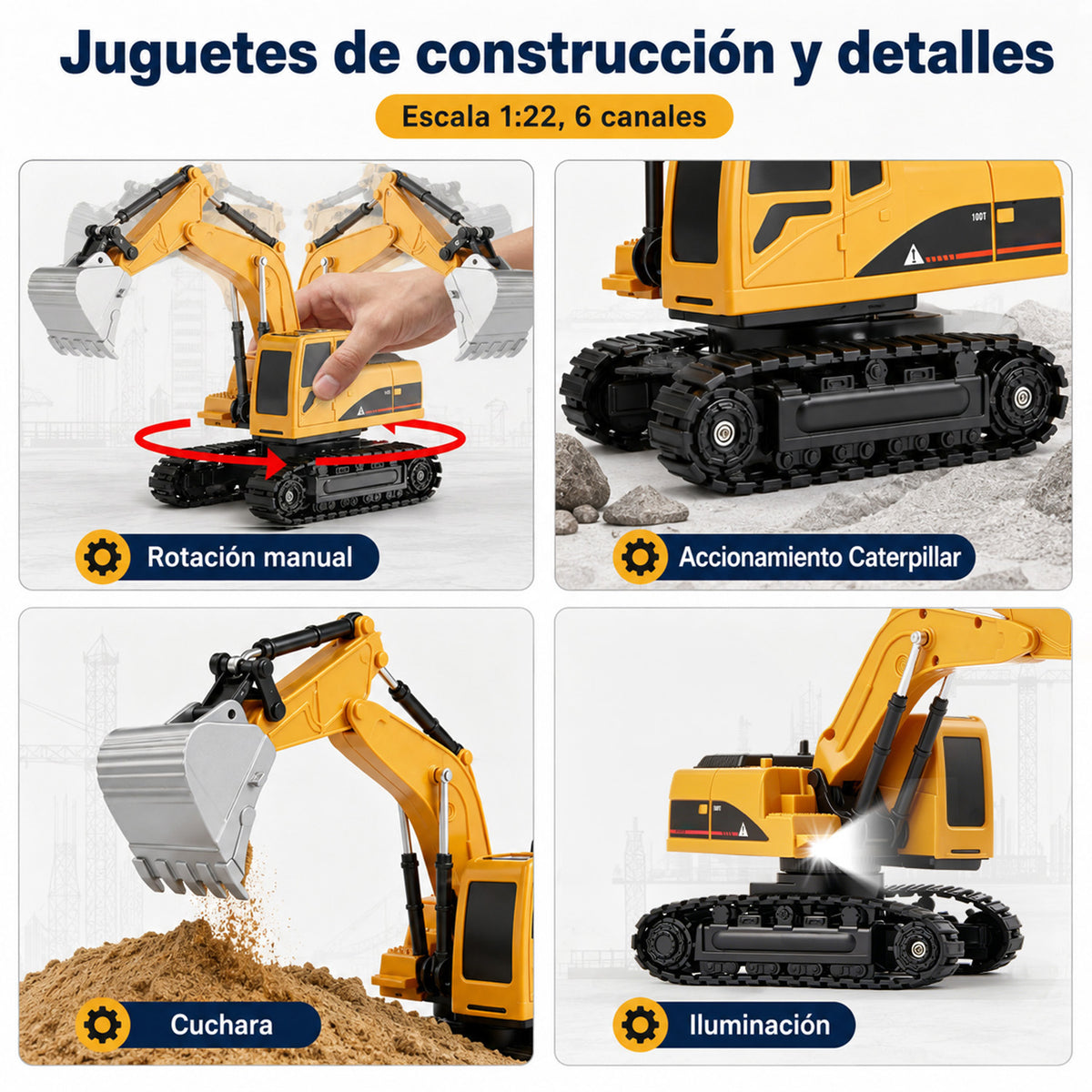 2 PCS RC Excavator and Dump Truck Toy Set, Remote Control Excavator Toy with Barricades, Road Signs, Stone Accessories, Lights Sounds, Construction Vehicles Toys Gift for Kid Aged 3-12