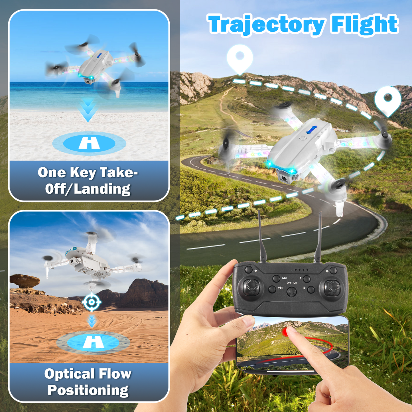 Lictin Drone with HD Camera for Adults Kids, WIFI FPV RC Quadcopter with Colorful LED Lights, Foldable RC Drone with 3 Batteries, Carrying Case