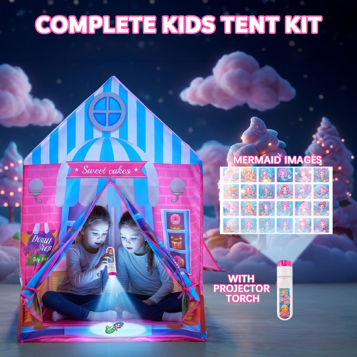 Lictin Pink Play Tent for Girls, Large Princess Play Tent House with Projector, Indoor & Outdoor Castle Tent Toy Gift for Kids Ages 3 4 5 6 7 8