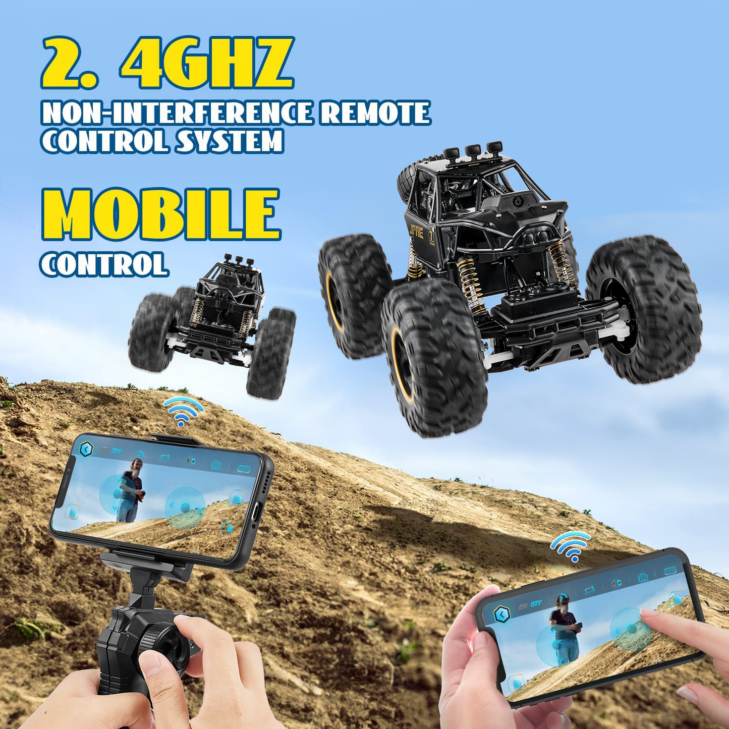 Zacro 1:16 Scale RC Car with 720P FPV Camera, 2.4Ghz Remote Control Car High Speed Off-Road Truck for Kids and Adults, 2 Batteries, Black