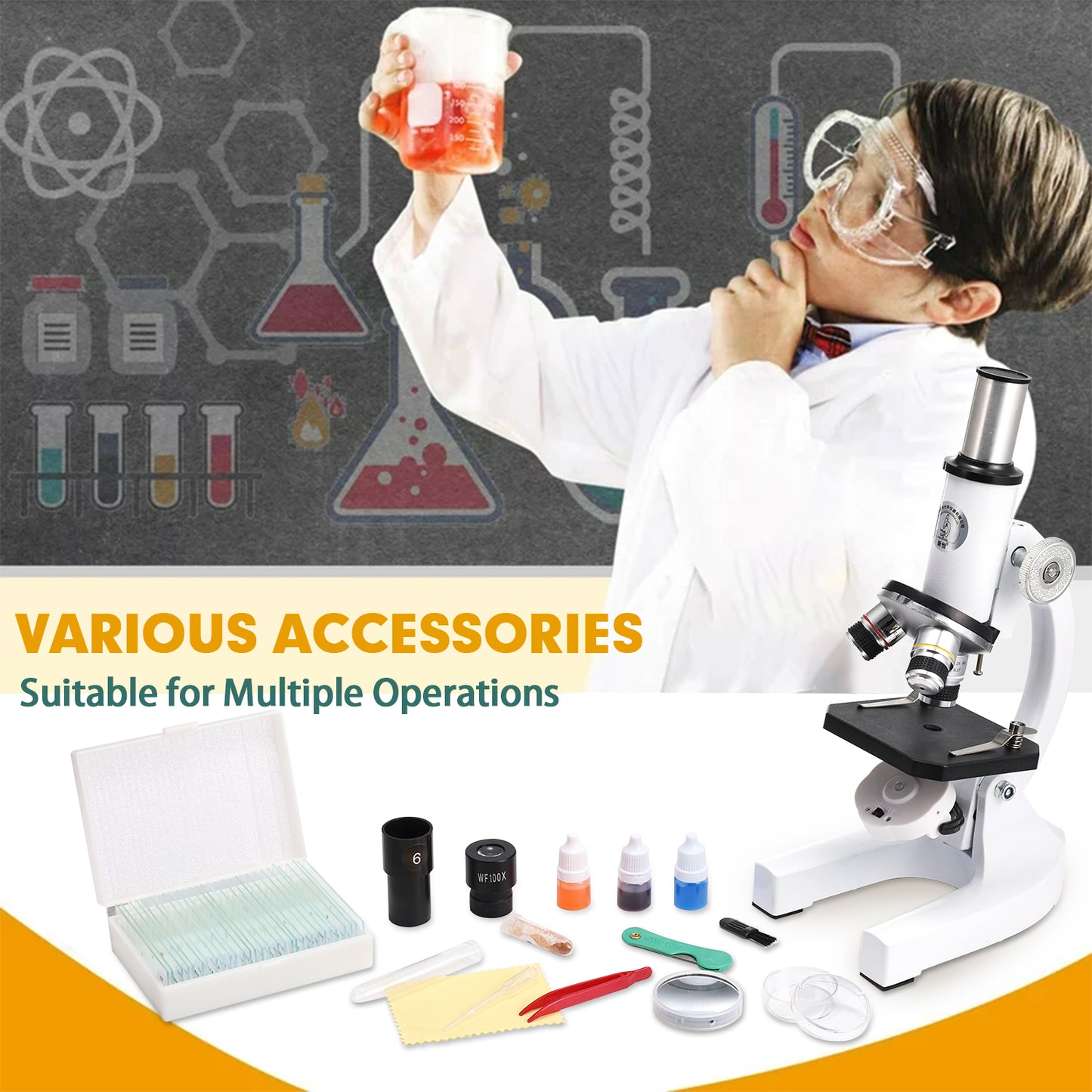 Kids Microscope Kit - Anpro Microscope for Kids 400X-24000X, Microscope with Slides Kit, Biological Professional Microscope for School Laboratory Home Education Gift for Boys & Girls Age 6+
