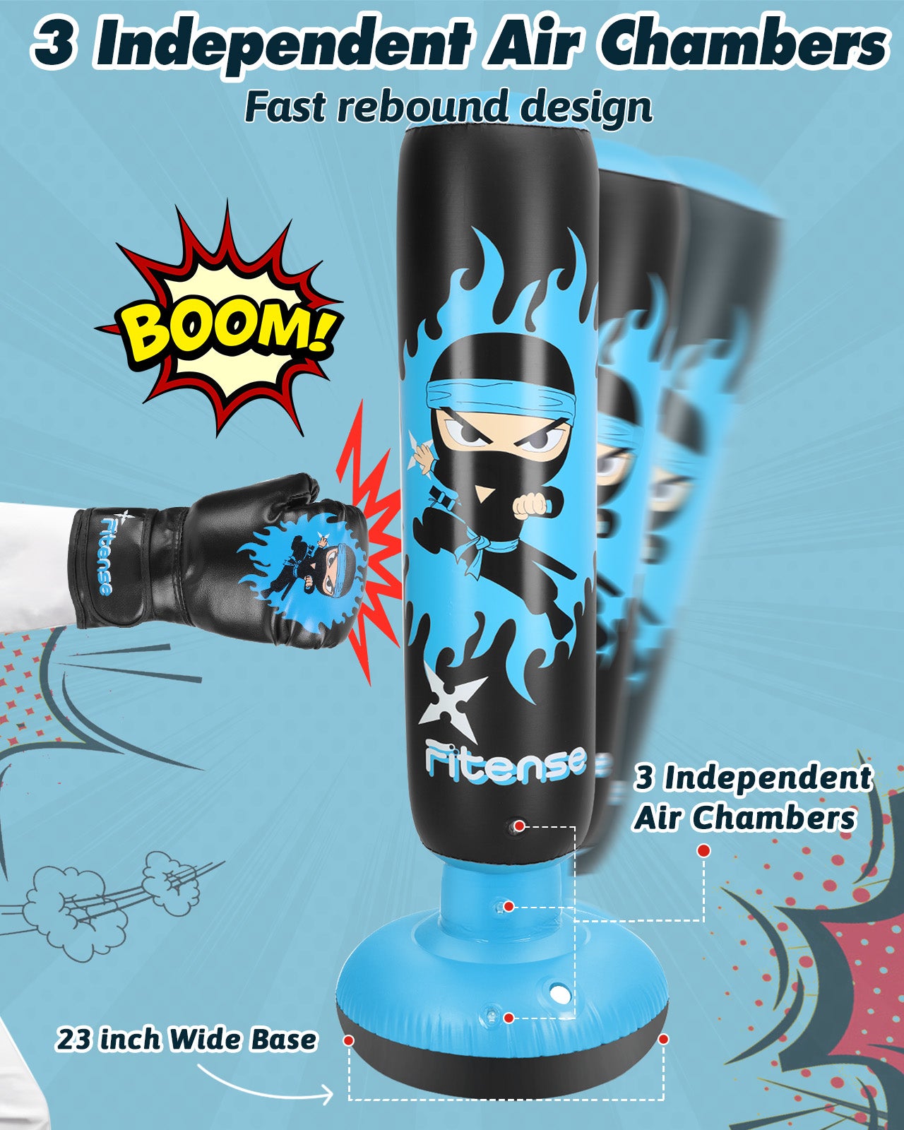 Punching Bag for Kids, Lictin 63 Inch Inflatable Boxing Bag with Gloves, Funnel & Pump, Boxing Toy & Gifts for for 3-6 Boys & Girls, Kids Boxing Set for Practicing Karate, Taekwondo, Blue