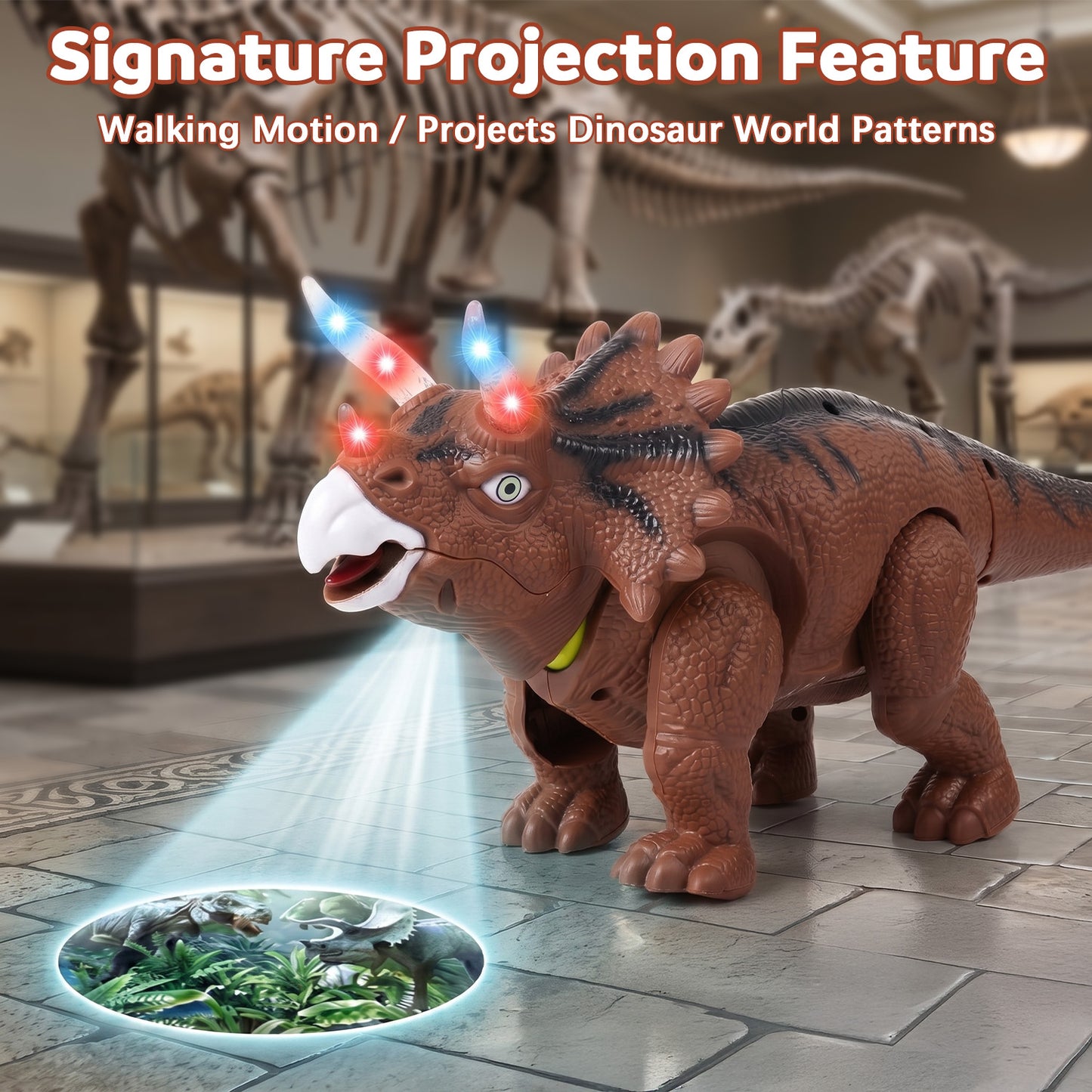 Zacro Walking Dinosaur Toy for Toddler, Electric Triceratops with Sound & Light, Eggs and Projection, Dinosaur Toy for Kids Boy Girls
