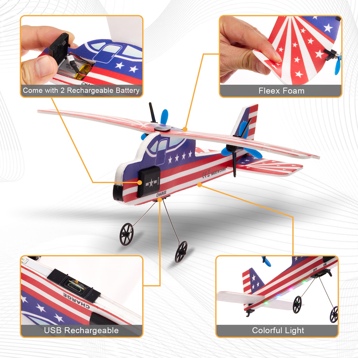 Zacro RC Plane, 2.4GHZ Remote Control Airplane Toy with Colorful LED Lights, Easy to Fly RC Glider Toy for Beginners Kids Boys Girls Adults