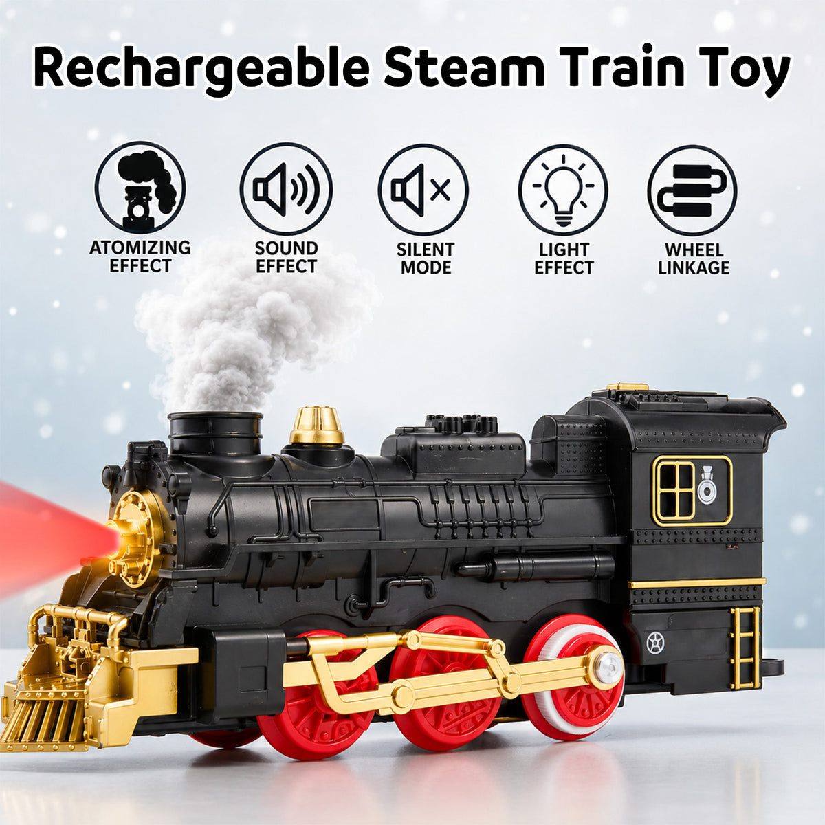 Electric Train Set, Remote Control Train Toy with Smoke, Light & Sound, Toy Train Set for Under Christmas Tree for Boys Girls