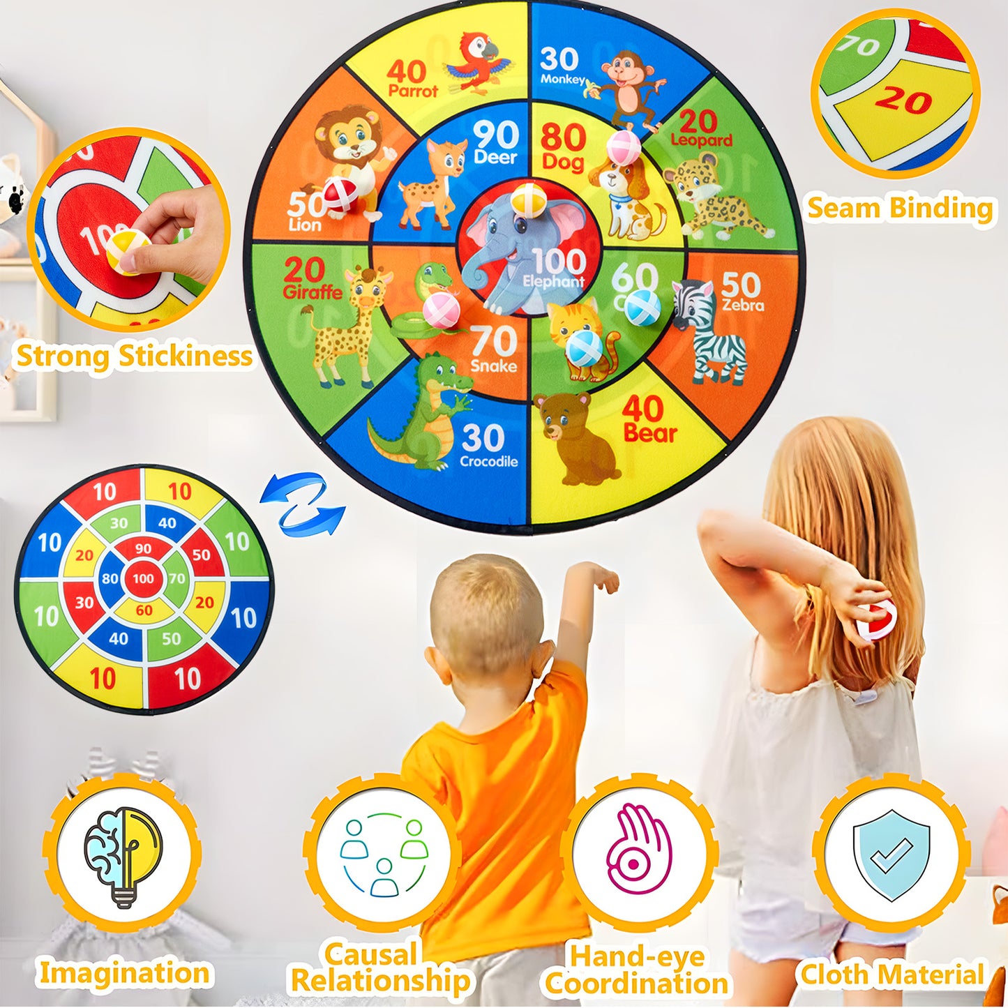 Anpro 26" Dart Board for Kids, Double Sided Dart Board with 16 Sticky Balls, Indoor Outdoor Fun Party Play Game Toys for Age 5+ Year Old Boys Girls