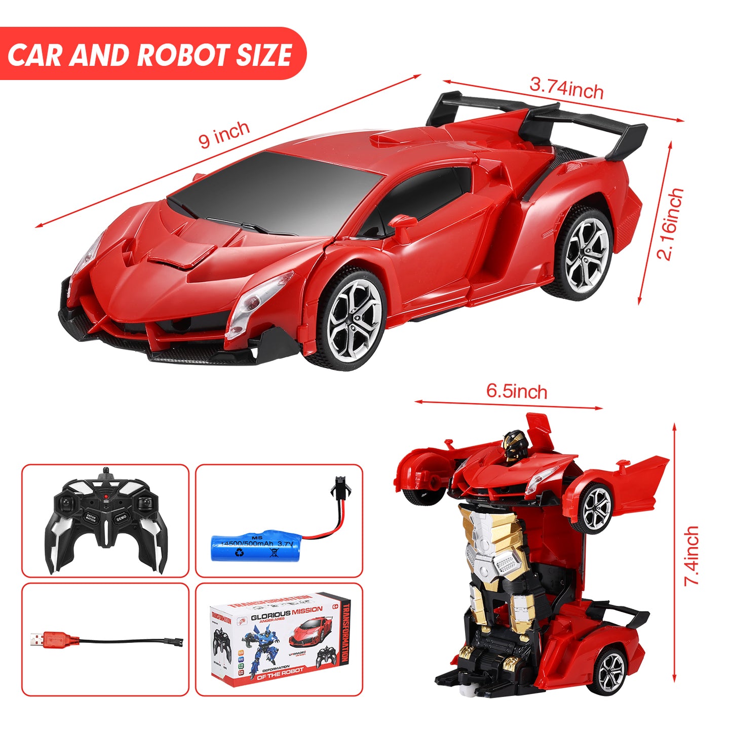 Anpro Transform RC Car Toy for Kids, 2.4Ghz 1:18 Scale Remote Control Car, Transforming Robot with One-Button Deformation 360° Rotation, Best Gift for Boys Girls, Red