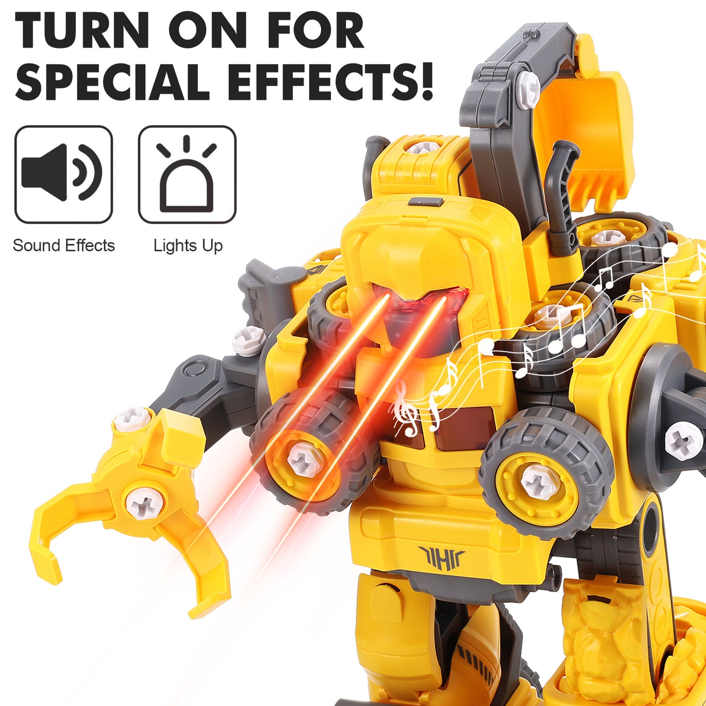 Anpro 5 in 1 Robot Construction Vehicles Set Toy for Toddler, Construction Vehicles Transform Robots Toys with Light for Kids, Assemble Building Trucks DIY Toy for Boys Girl 3+ Year