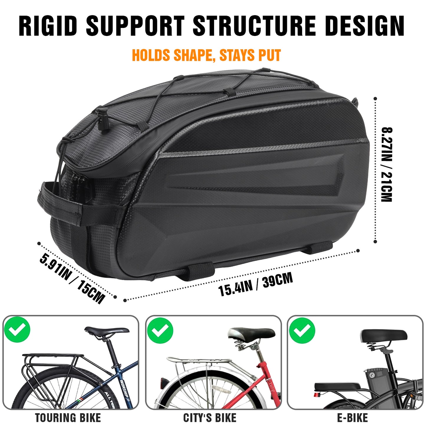 Lictin Bike Bags for Rear Racks, 12L Hard Shell Waterproof Bike Bag with Reflector, Rain Cover & Shoulder Strap, Bicycles Ebike Trunk Pannier Saddle Seat Bag Carrier, Black