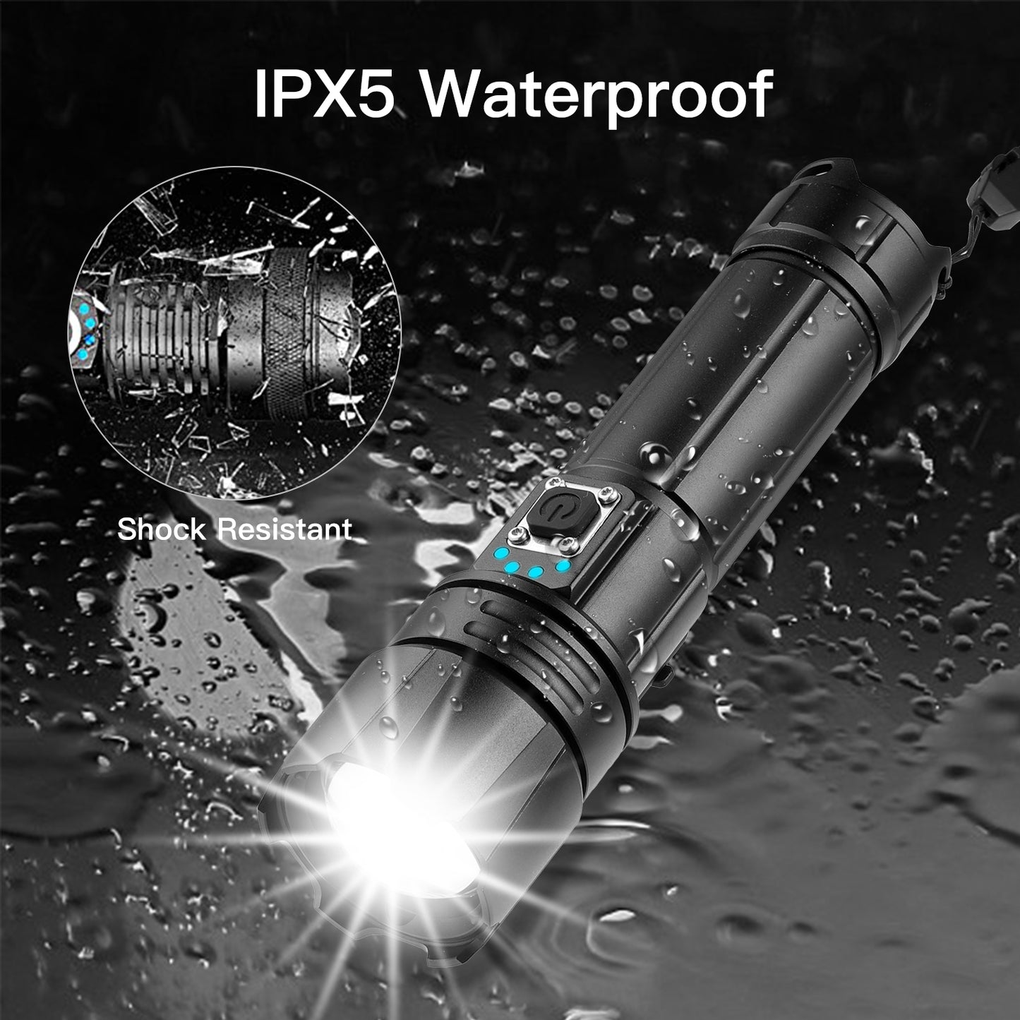 Zacro 1500 High Lumens Rechargeable Flashlight, Super Bright LED Flashlight Waterproof Zoomable Flashlight, 5 Modes for Emergencies, Camping, Outdoor Sport
