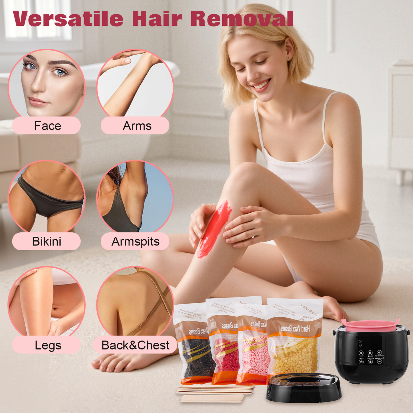 Lictin Hair Removal Waxing Kit for Women & Men, Wax Warmer Machine with 4 Packs of Wax Beads, Digital Wax Kit at Home for Face, Legs, Bikini, Brazilian