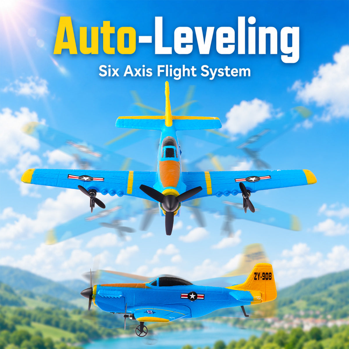 Zacro RC Airplane for Kids, 2.4GHz Remote Control Plane with Gyro Stabilization, LED Lights, Foam Aircraft RC Glider Toy for Kids Adult Beginner - Blue