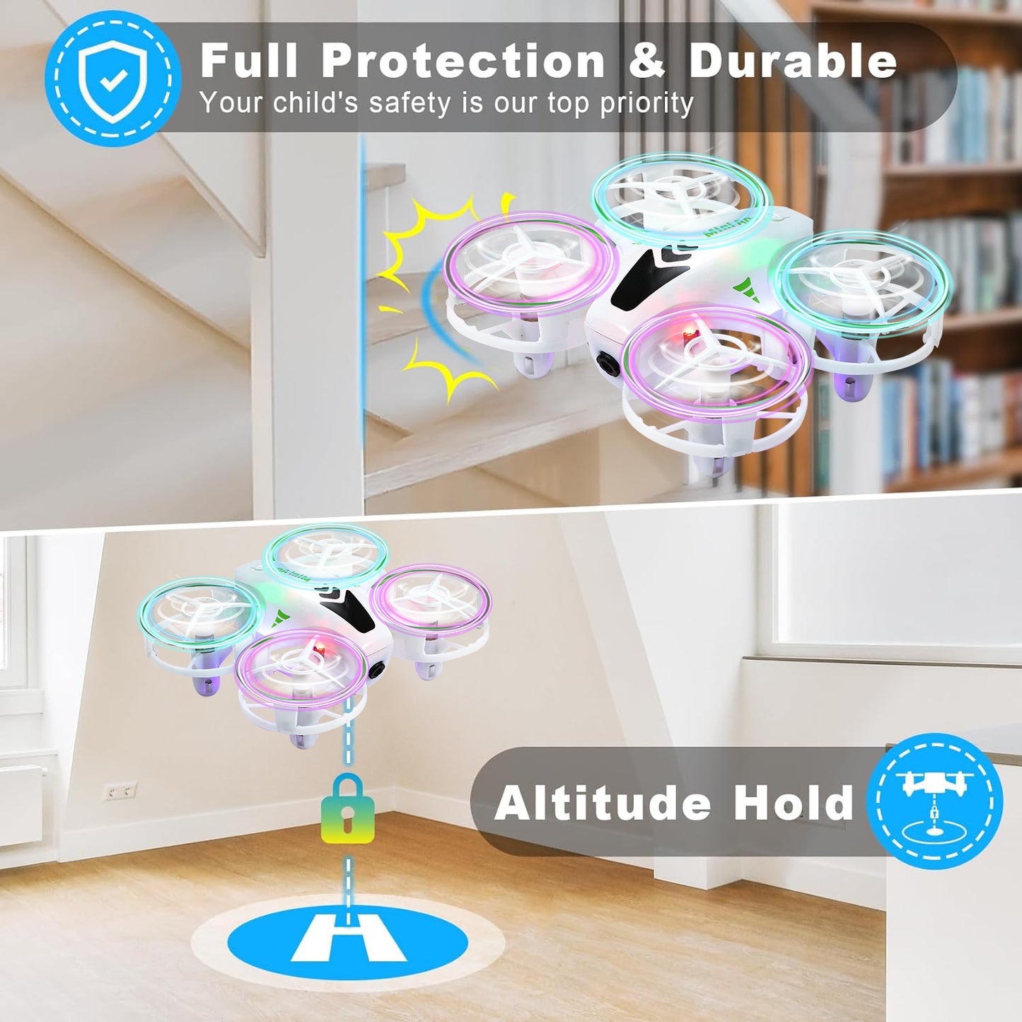 Anpro Mini Drone with 720P HD Camera for Kids and Beginners, Pocket RC Quadcopter, Headless Mode, Altitude Hold, High Speed Rotation, 2 Batteries, White