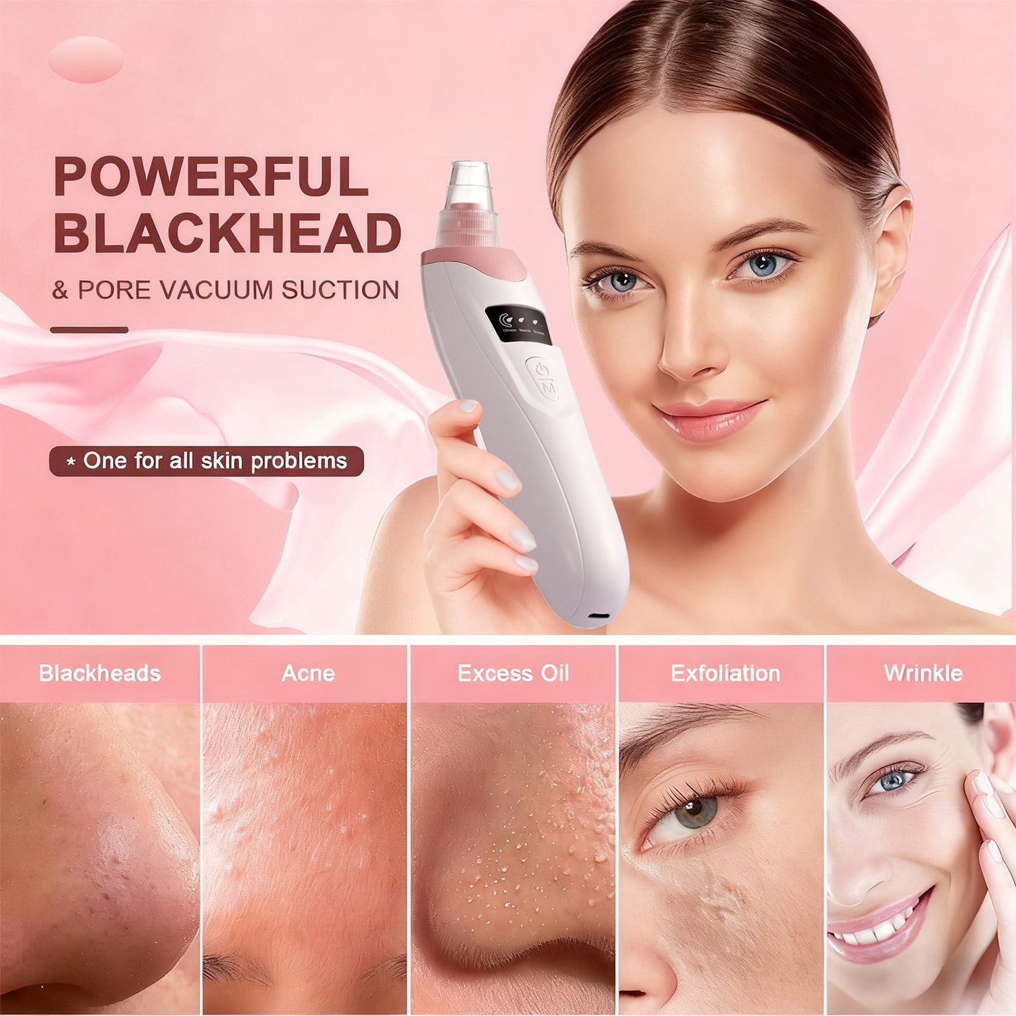 Lictin Blackhead Remover Vacuum, Rechargeable Electric Facial Pore Cleaner with 3 Suction Power & 5 Probes, Blackhead Acne Extractor Kit for Men and Women